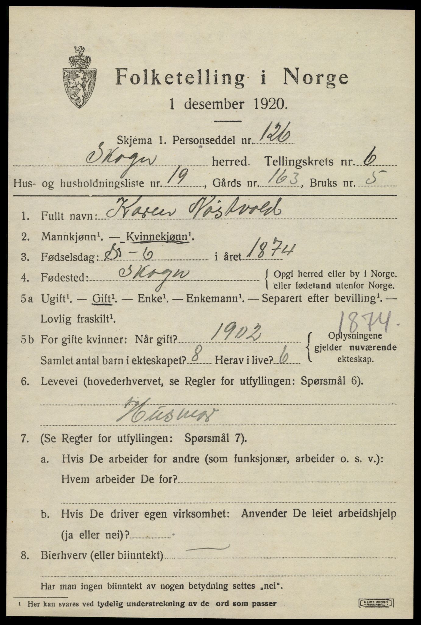 SAT, Folketelling 1920 for 1719 Skogn herred, 1920, s. 7667