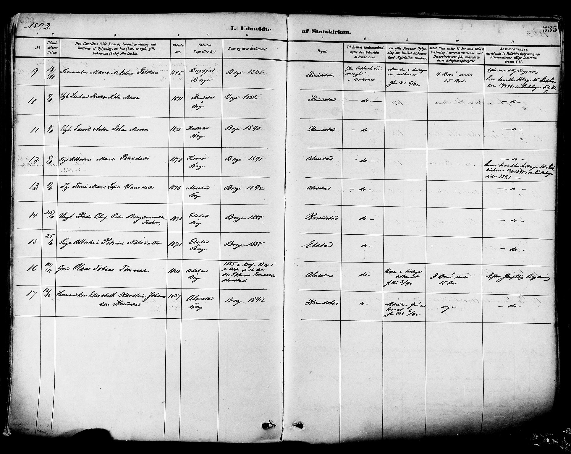 Ministerialprotokoller, klokkerbøker og fødselsregistre - Nordland, SAT/A-1459/880/L1133: Ministerialbok nr. 880A07, 1888-1898, s. 335