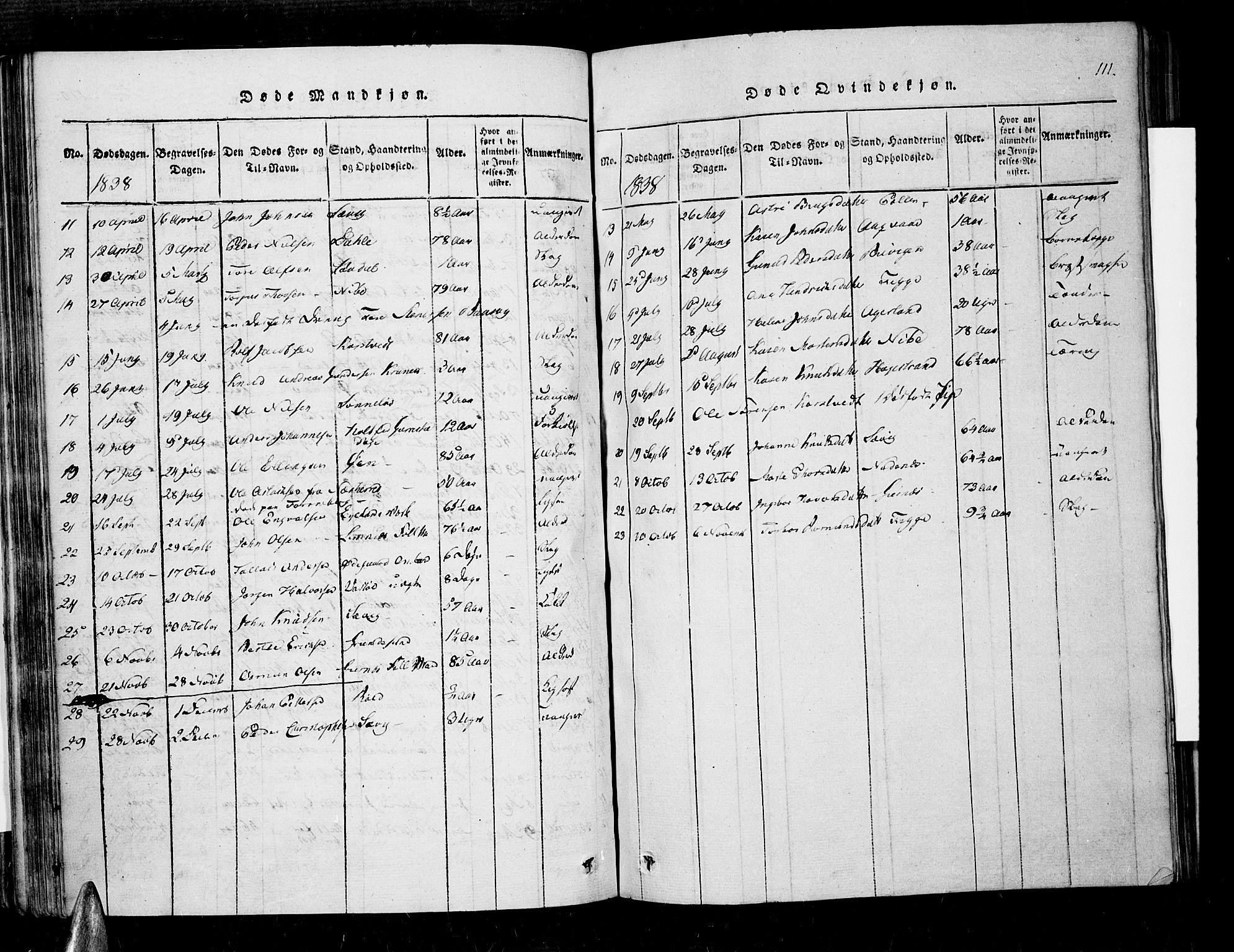 Søndeled sokneprestkontor, AV/SAK-1111-0038/F/Fa/L0001: Ministerialbok nr. A 1, 1816-1838, s. 111