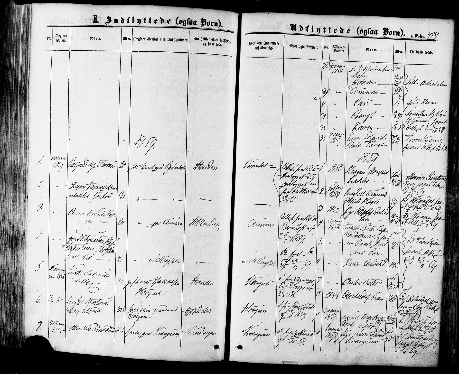 Ministerialprotokoller, klokkerbøker og fødselsregistre - Sør-Trøndelag, SAT/A-1456/665/L0772: Ministerialbok nr. 665A07, 1856-1878, s. 459