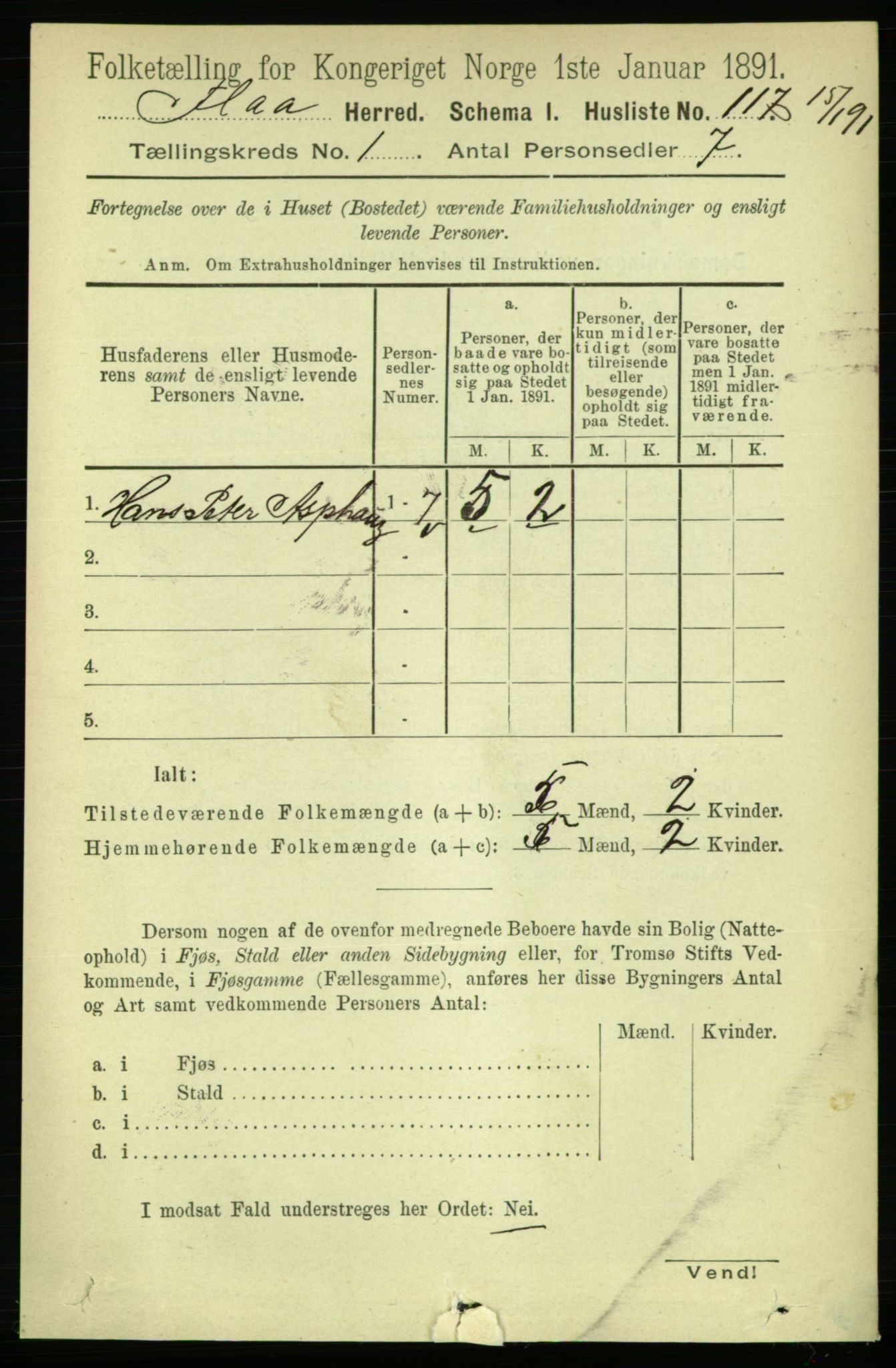 RA, Folketelling 1891 for 1652 Flå herred, 1891, s. 127