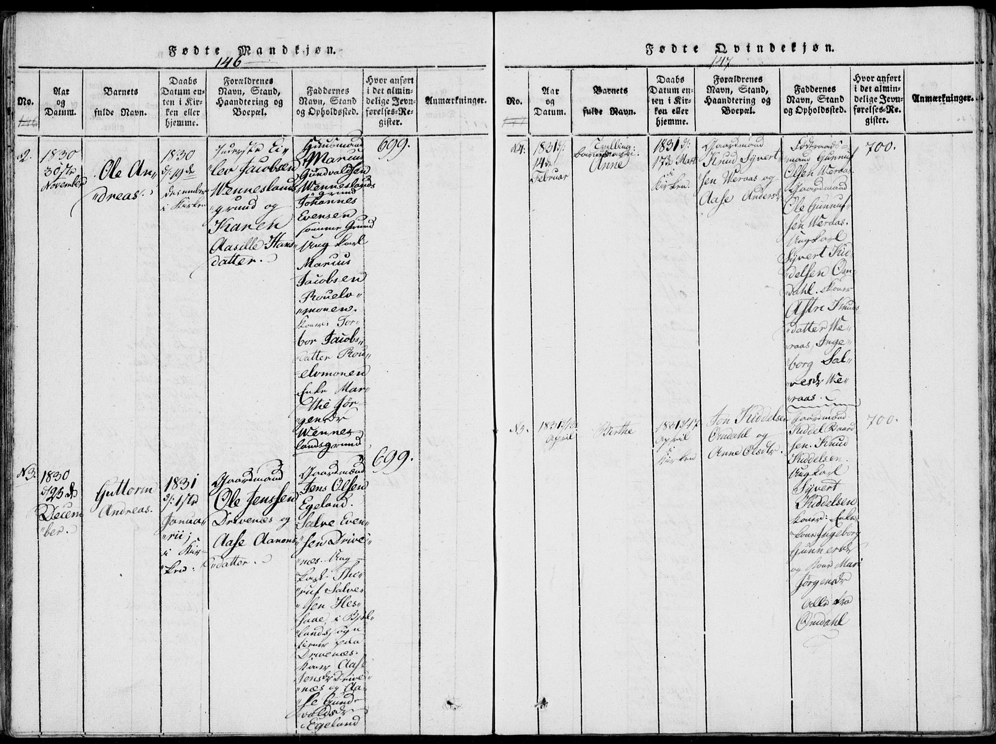 Vennesla sokneprestkontor, AV/SAK-1111-0045/Fa/Fab/L0003: Ministerialbok nr. A 3, 1820-1834, s. 146-147