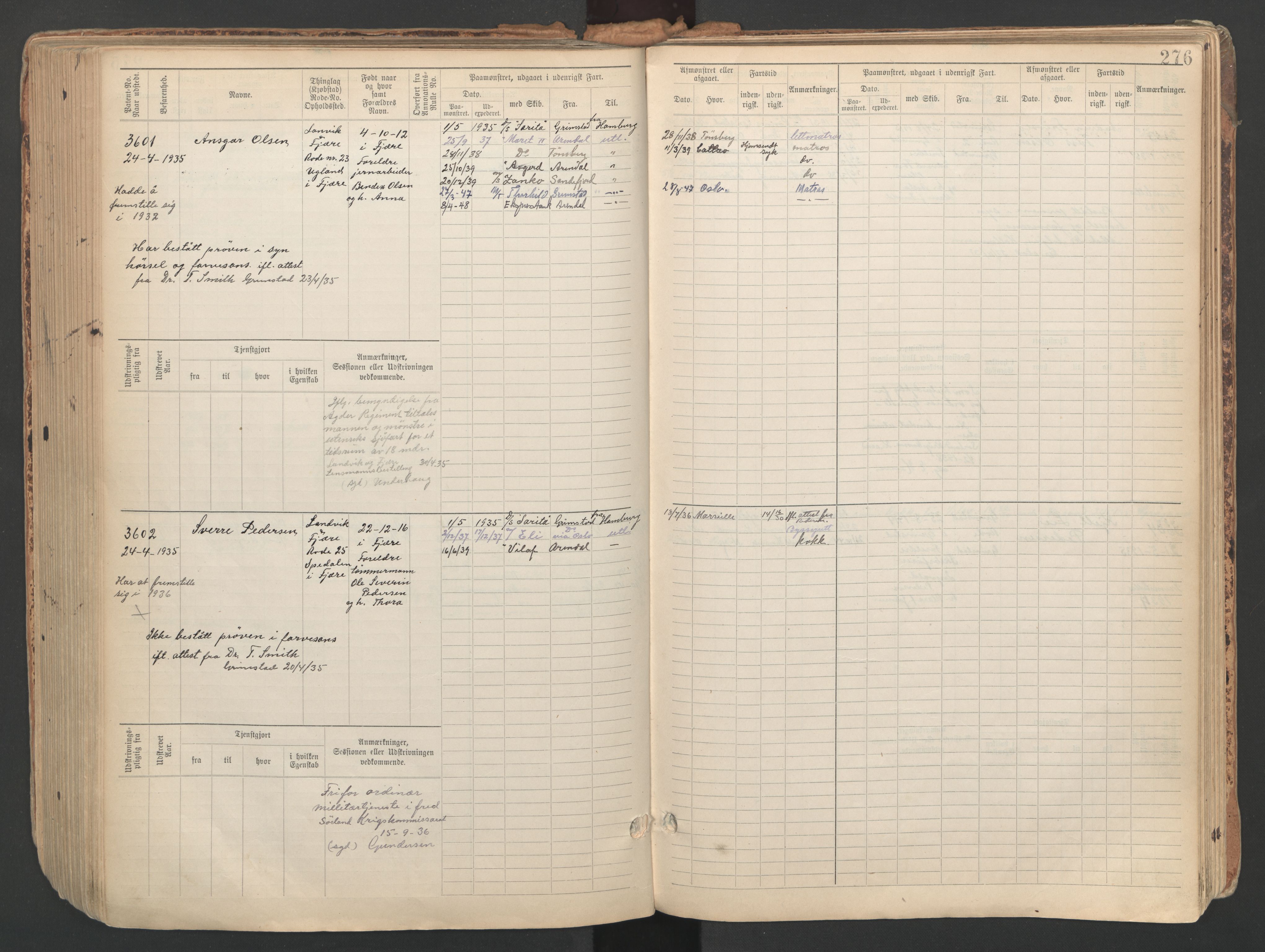 Grimstad mønstringskrets, SAK/2031-0013/F/Fb/L0013: Hovedrulle A nr 3052-3814, V-26, 1900-1943, s. 298