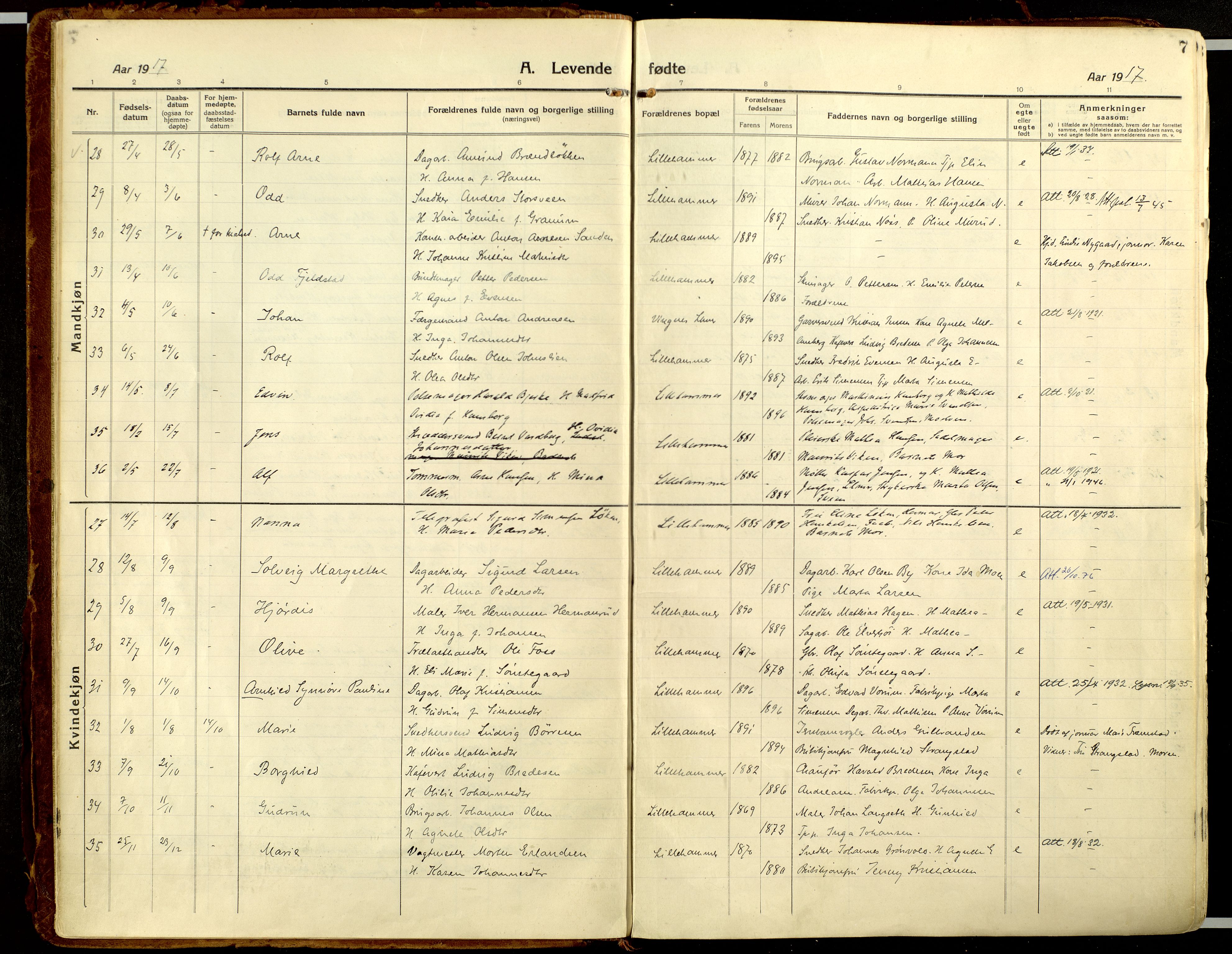 Lillehammer prestekontor, AV/SAH-PREST-088/H/Ha/Haa/L0002: Ministerialbok nr. 2, 1917-1932, s. 7