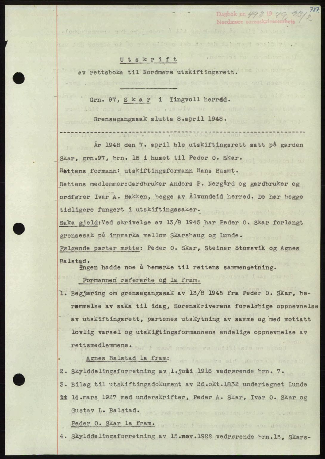 Nordmøre sorenskriveri, SAT/A-4132/1/2/2Ca: Pantebok nr. A110, 1948-1949, Dagboknr: 493/1949