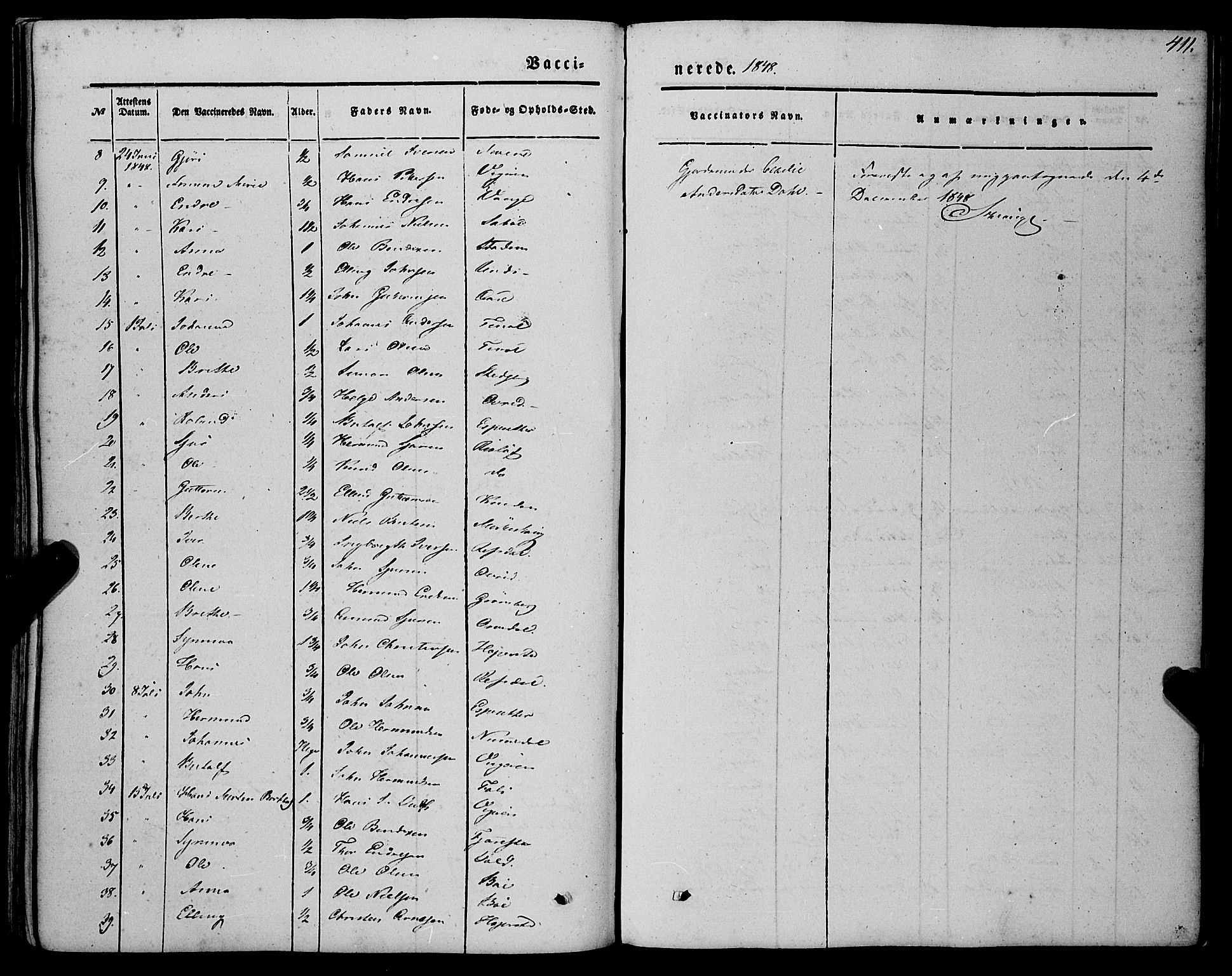 Vik sokneprestembete, AV/SAB-A-81501/H/Haa/Haaa/L0008: Ministerialbok nr. A 8, 1846-1865, s. 411
