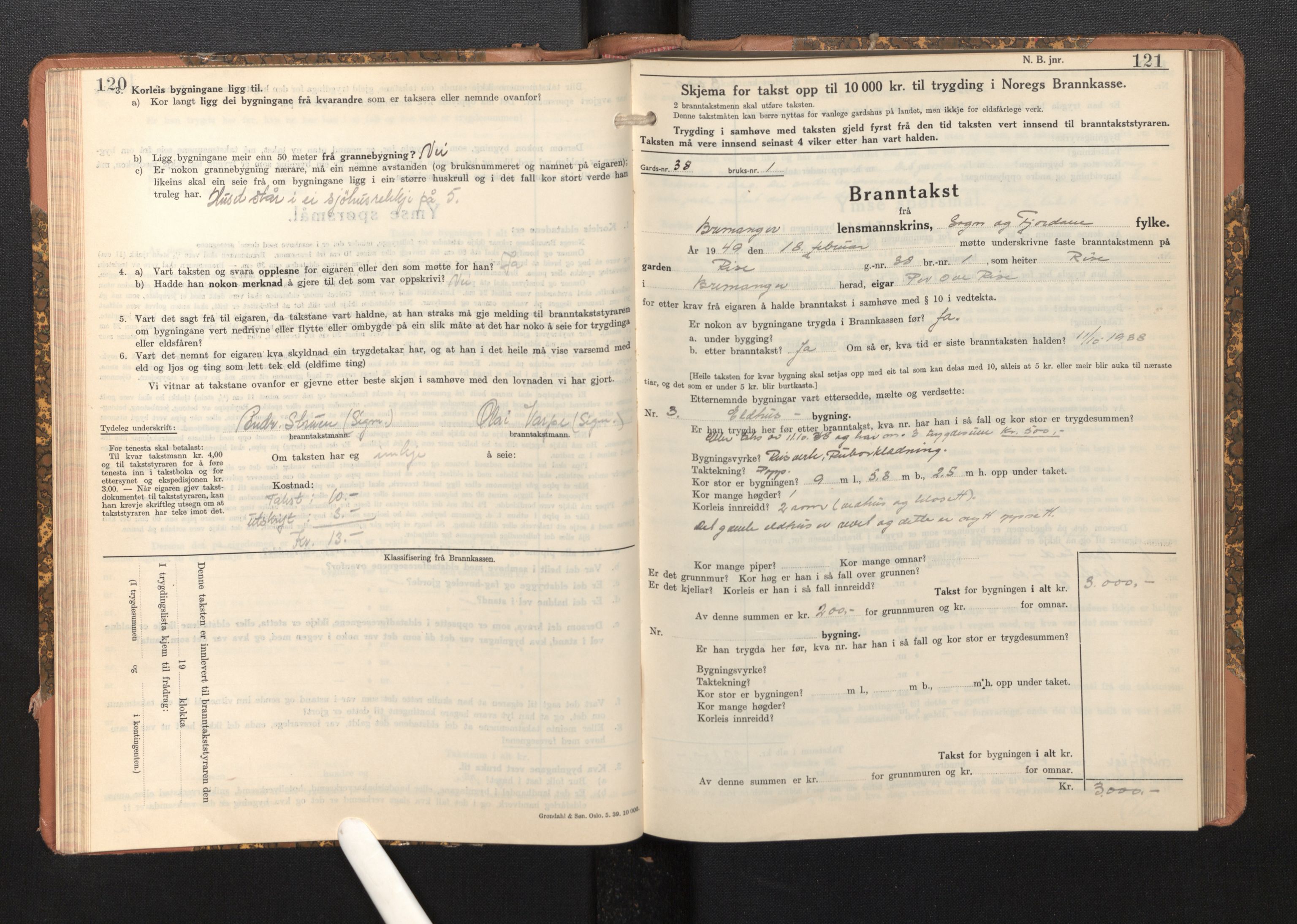 Lensmannen i Bremanger, AV/SAB-A-26701/0012/L0009: Branntakstprotokoll, skjematakst, 1943-1950, s. 120-121