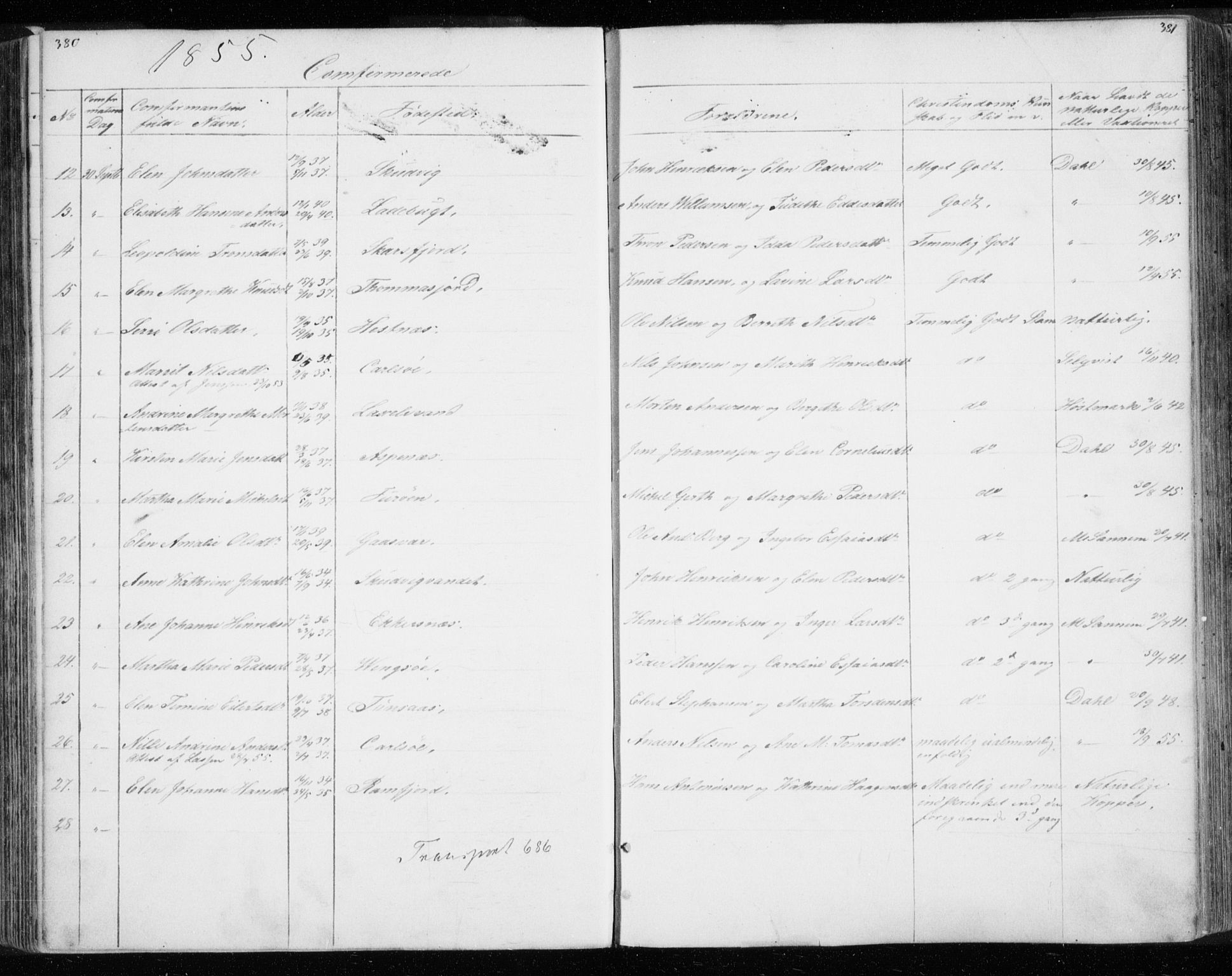 Tromsø sokneprestkontor/stiftsprosti/domprosti, AV/SATØ-S-1343/G/Gb/L0005klokker: Klokkerbok nr. 5, 1846-1857, s. 380-381