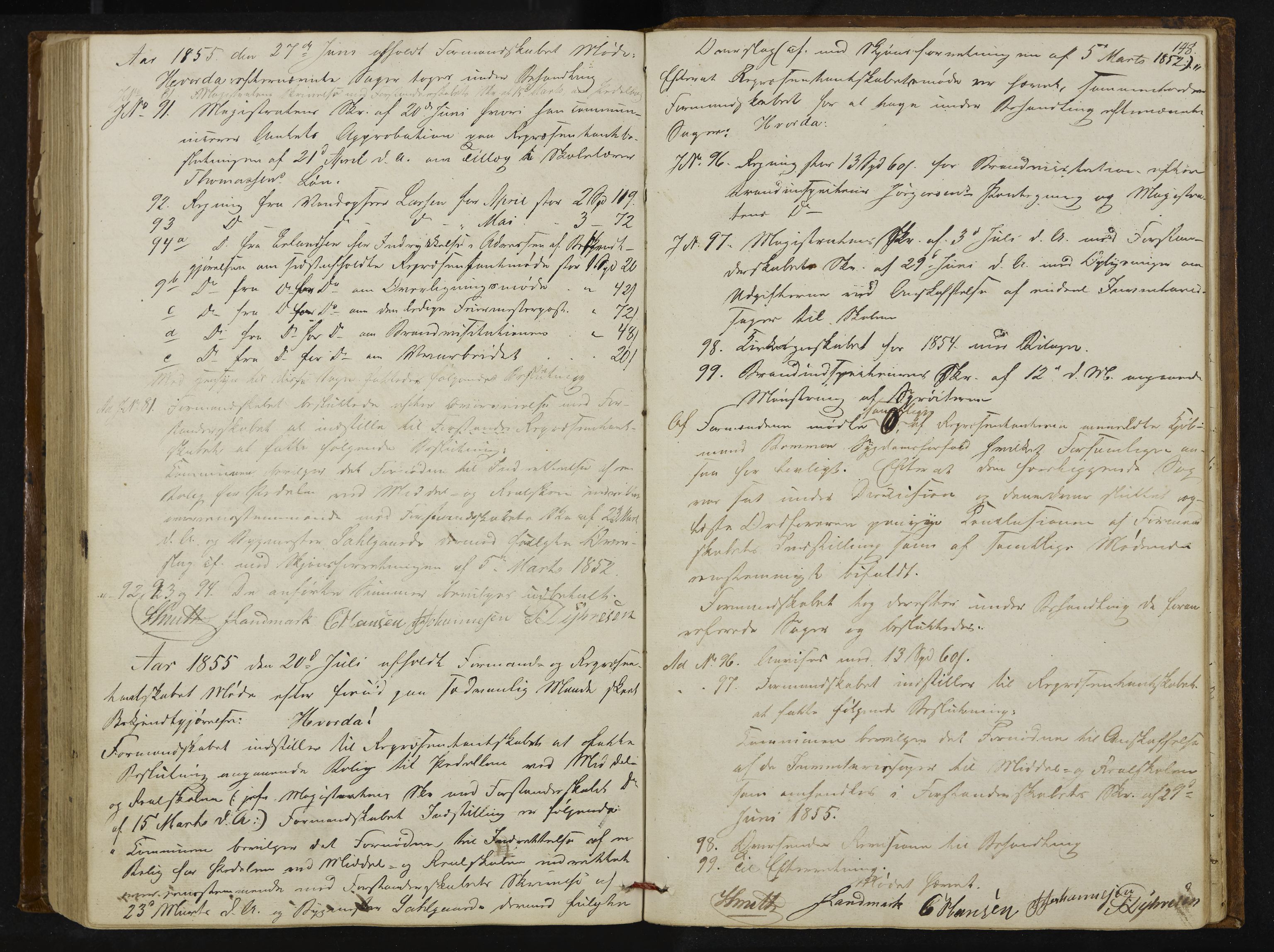 Kongsberg formannskap og sentraladministrasjon, IKAK/0604021-1/A/L0002: Møtebok med register, 1849-1856, s. 148