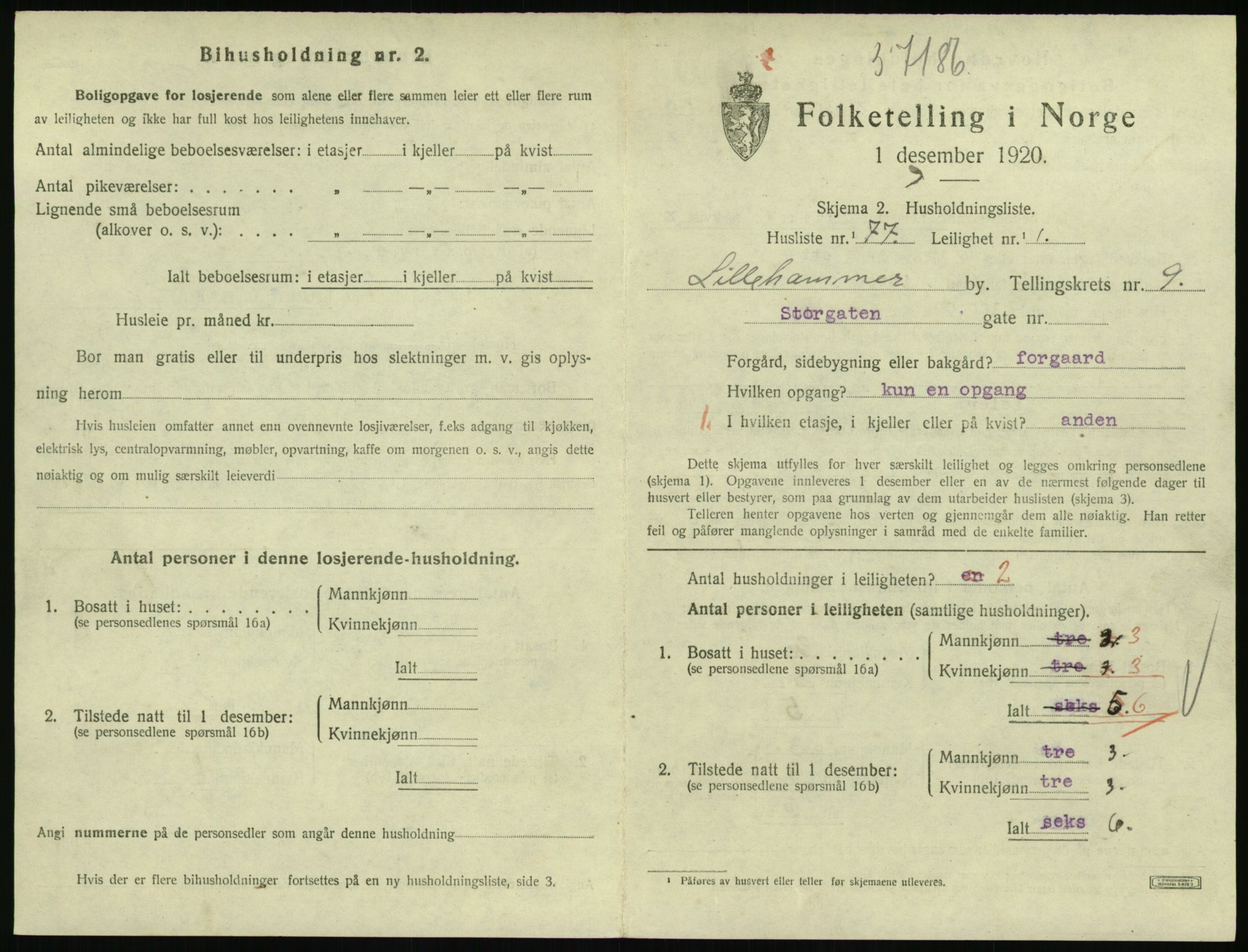 SAH, Folketelling 1920 for 0501 Lillehammer kjøpstad, 1920, s. 3300