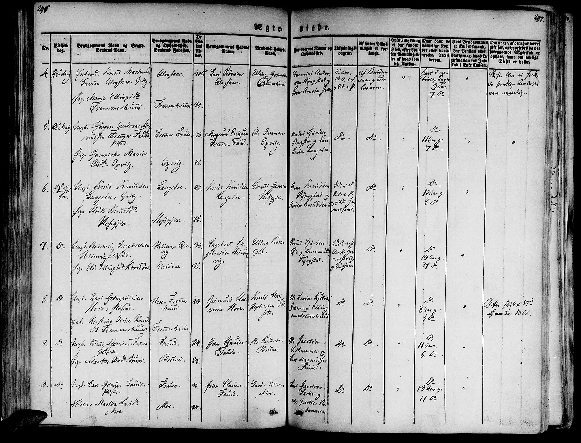 Ministerialprotokoller, klokkerbøker og fødselsregistre - Møre og Romsdal, SAT/A-1454/520/L0274: Ministerialbok nr. 520A04, 1827-1864, s. 296-297