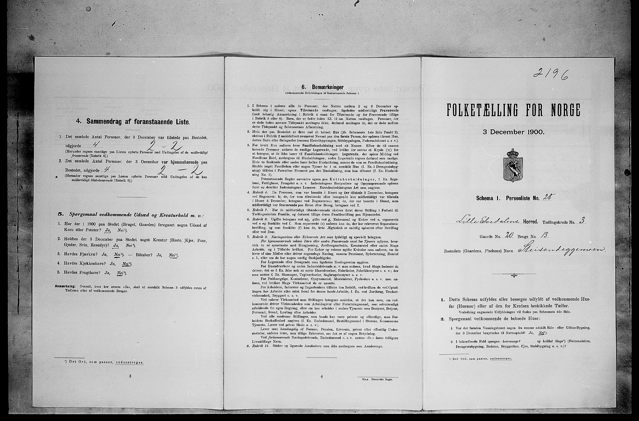 SAH, Folketelling 1900 for 0438 Lille Elvedalen herred, 1900, s. 292