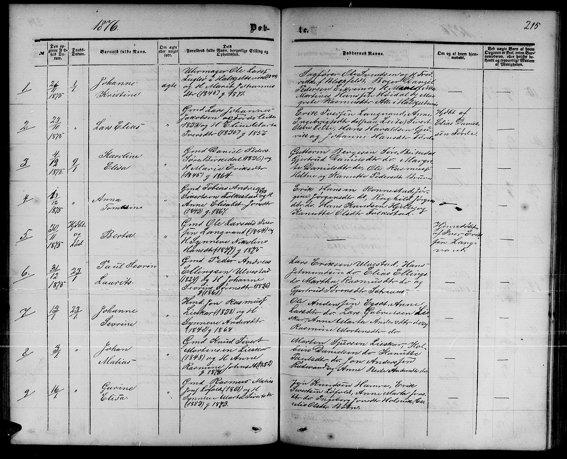 Ministerialprotokoller, klokkerbøker og fødselsregistre - Møre og Romsdal, AV/SAT-A-1454/511/L0157: Klokkerbok nr. 511C03, 1864-1884, s. 215