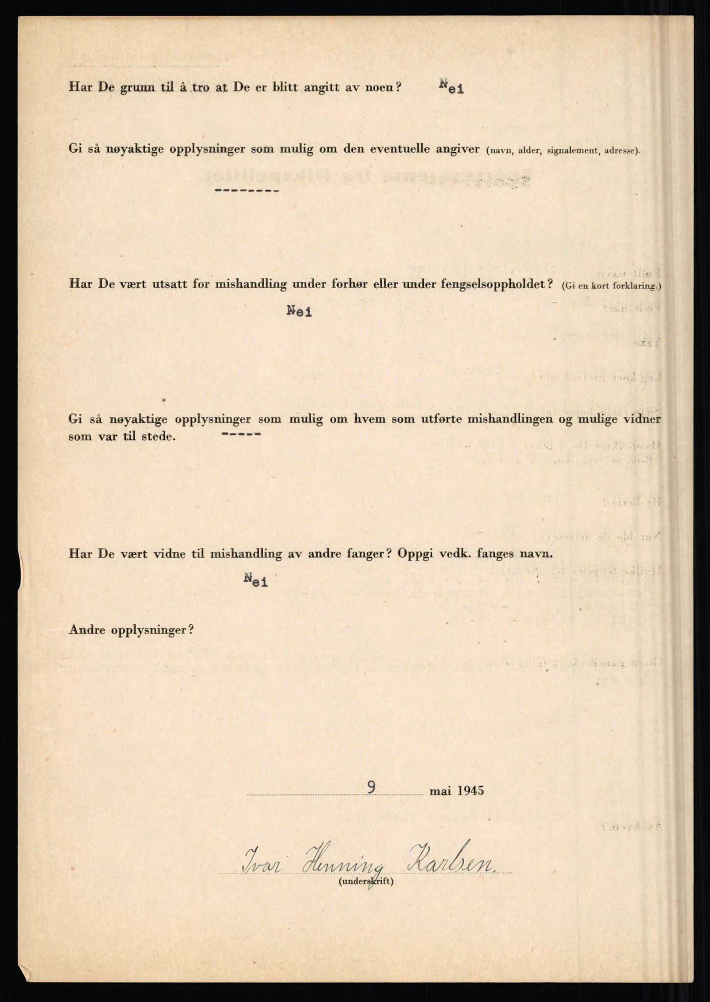 Rikspolitisjefen, AV/RA-S-1560/L/L0009: Karlsen, Aksel Emanuel - Kristiansen, Øivind Vetre, 1940-1945, s. 70