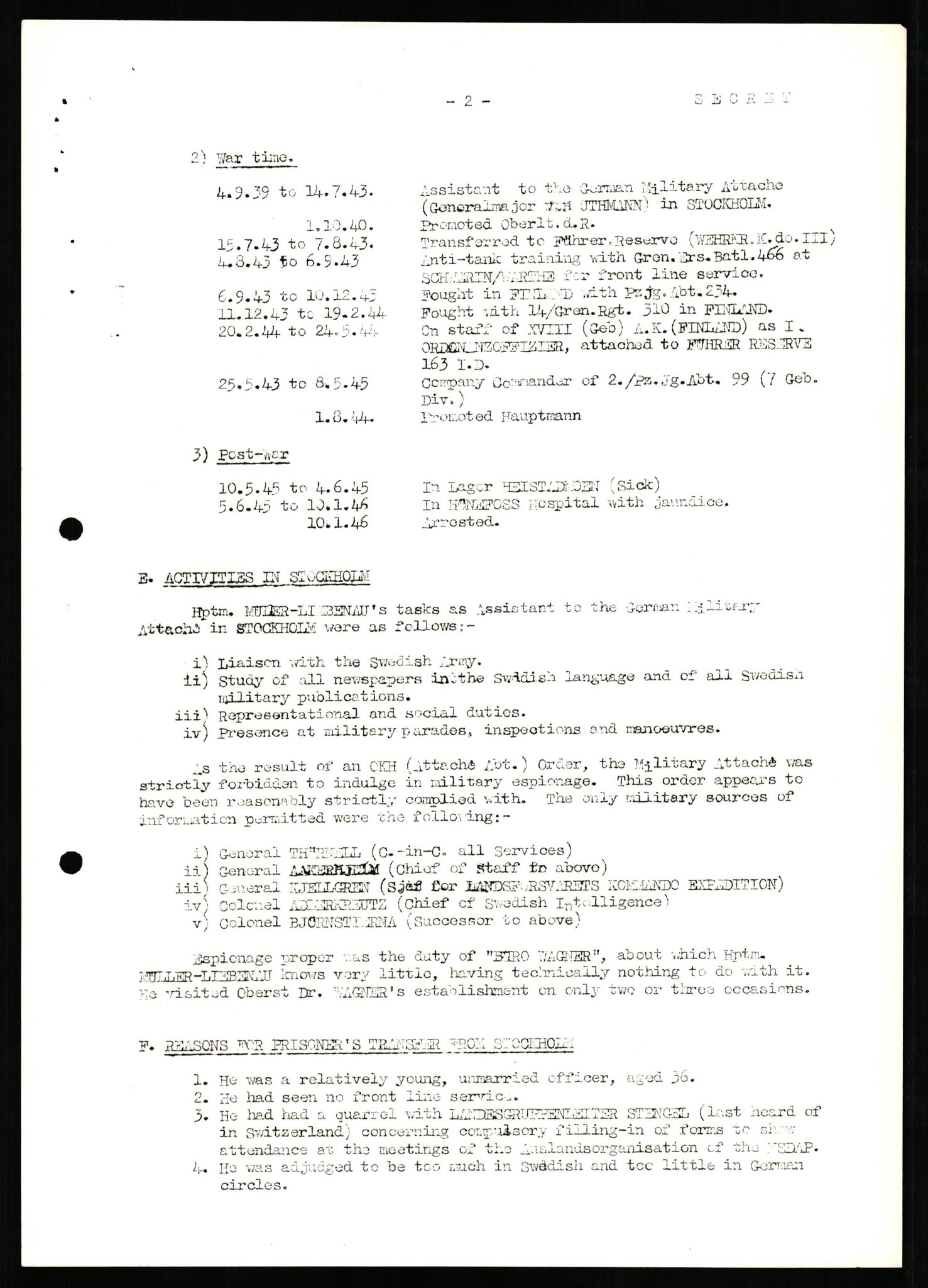 Forsvaret, Forsvarets overkommando II, RA/RAFA-3915/D/Db/L0023: CI Questionaires. Tyske okkupasjonsstyrker i Norge. Tyskere., 1945-1946, s. 300