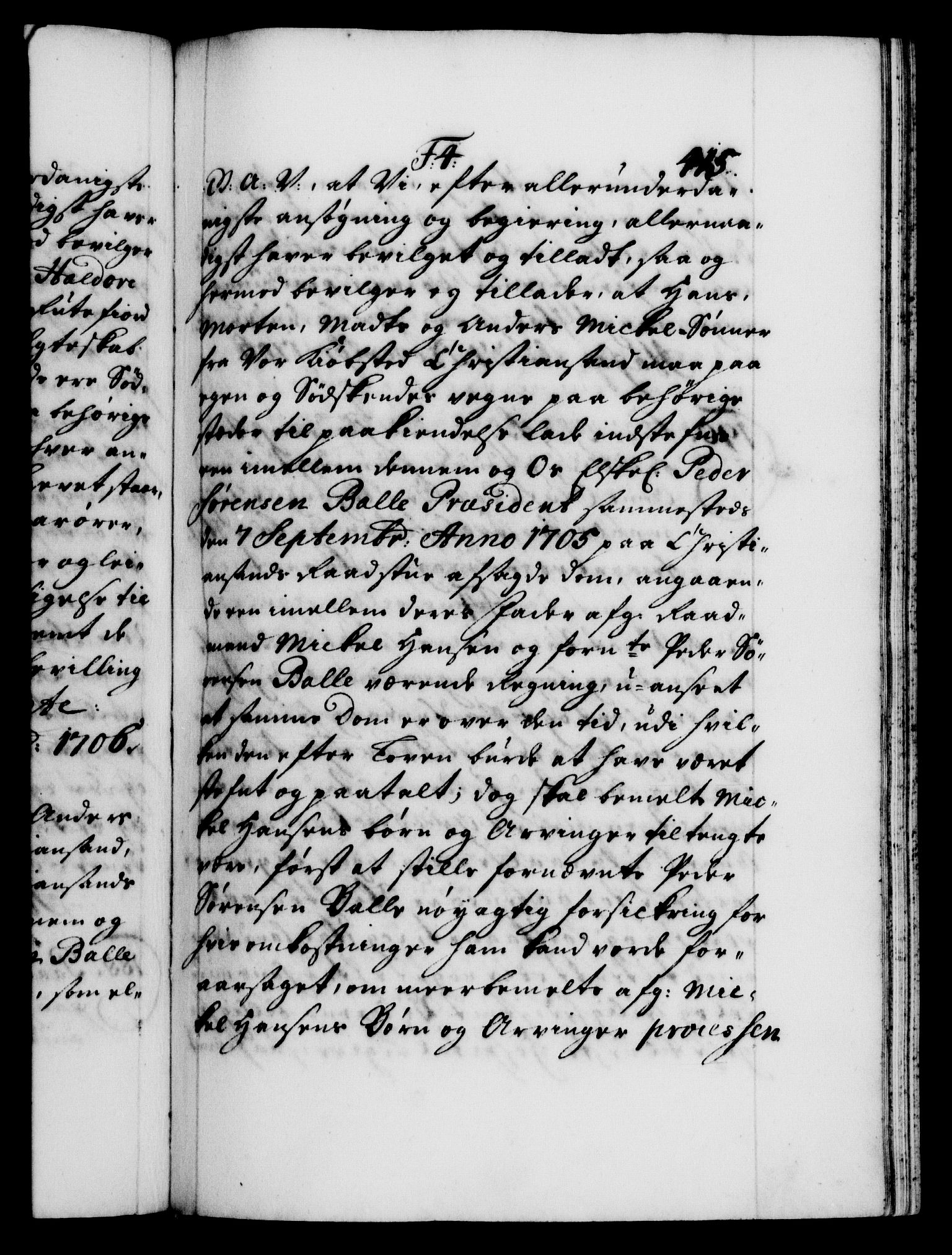Danske Kanselli 1572-1799, AV/RA-EA-3023/F/Fc/Fca/Fcaa/L0019: Norske registre, 1704-1707, s. 415a