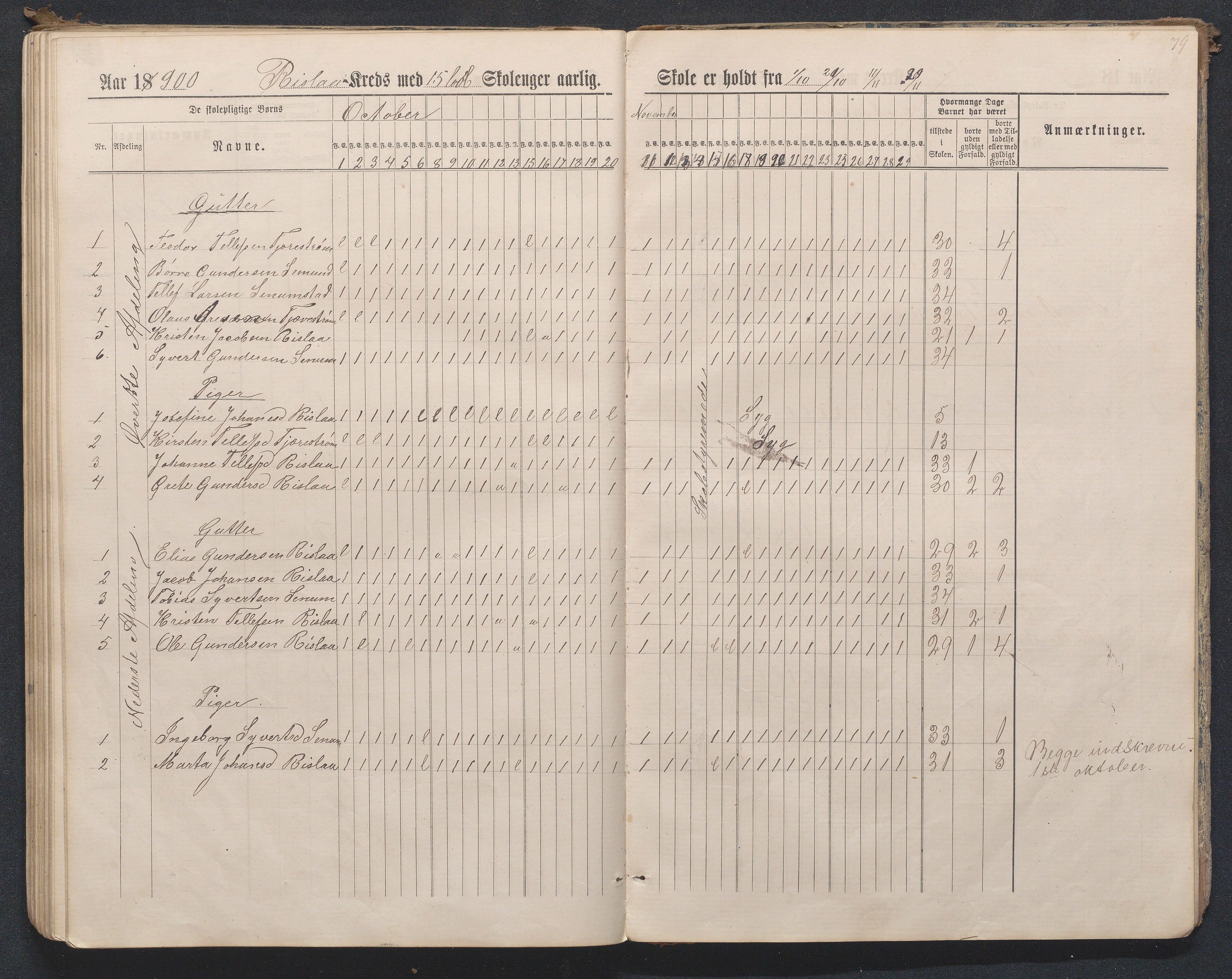 Birkenes kommune, Flå, Senumstad og Rislå skolekretser frem til 1991, AAKS/KA0928-550b_91/F02/L0001: Dagbok for Flå og Rislå, 1886-1900, s. 79