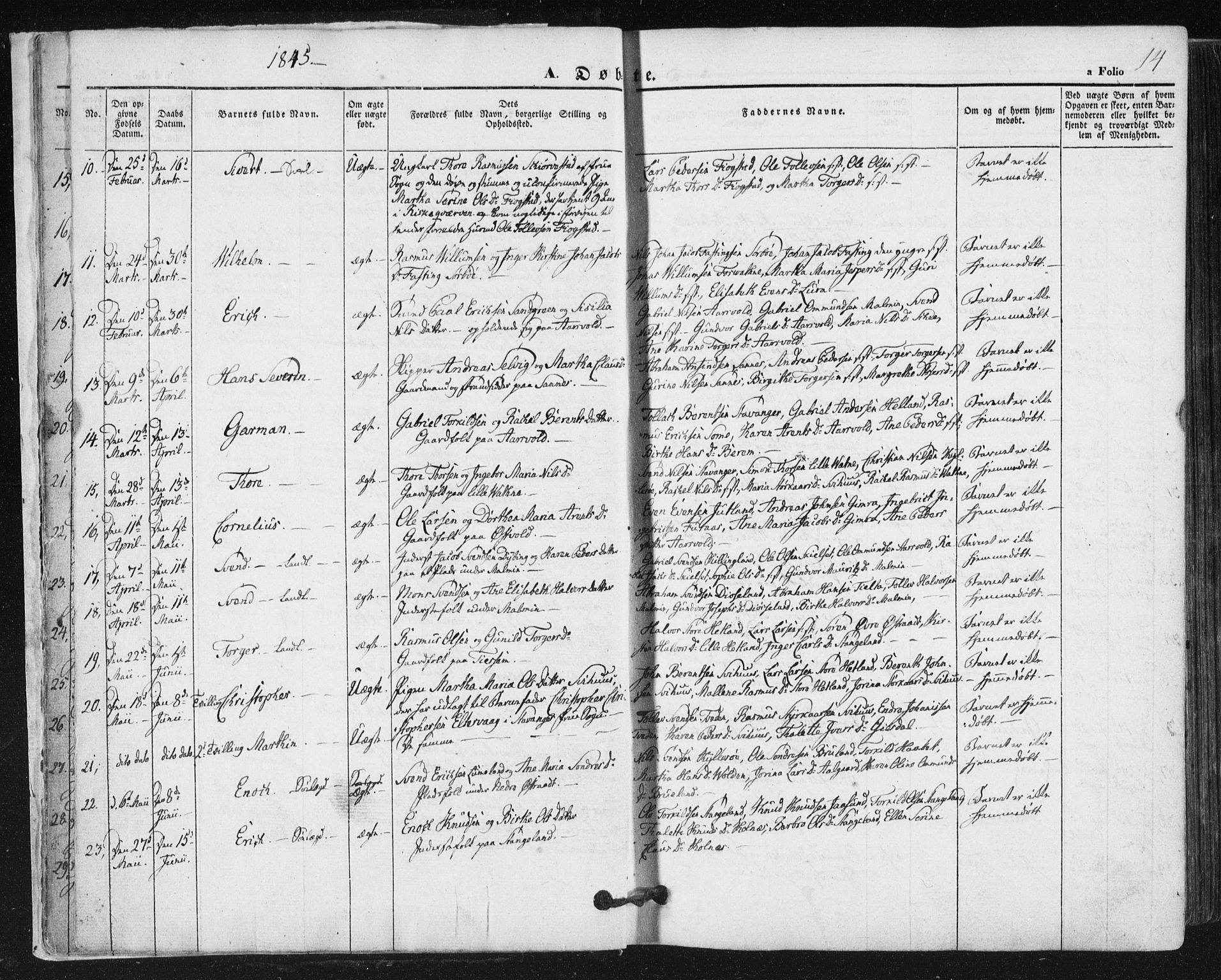 Høyland sokneprestkontor, AV/SAST-A-101799/001/30BA/L0008: Ministerialbok nr. A 8, 1841-1856, s. 14