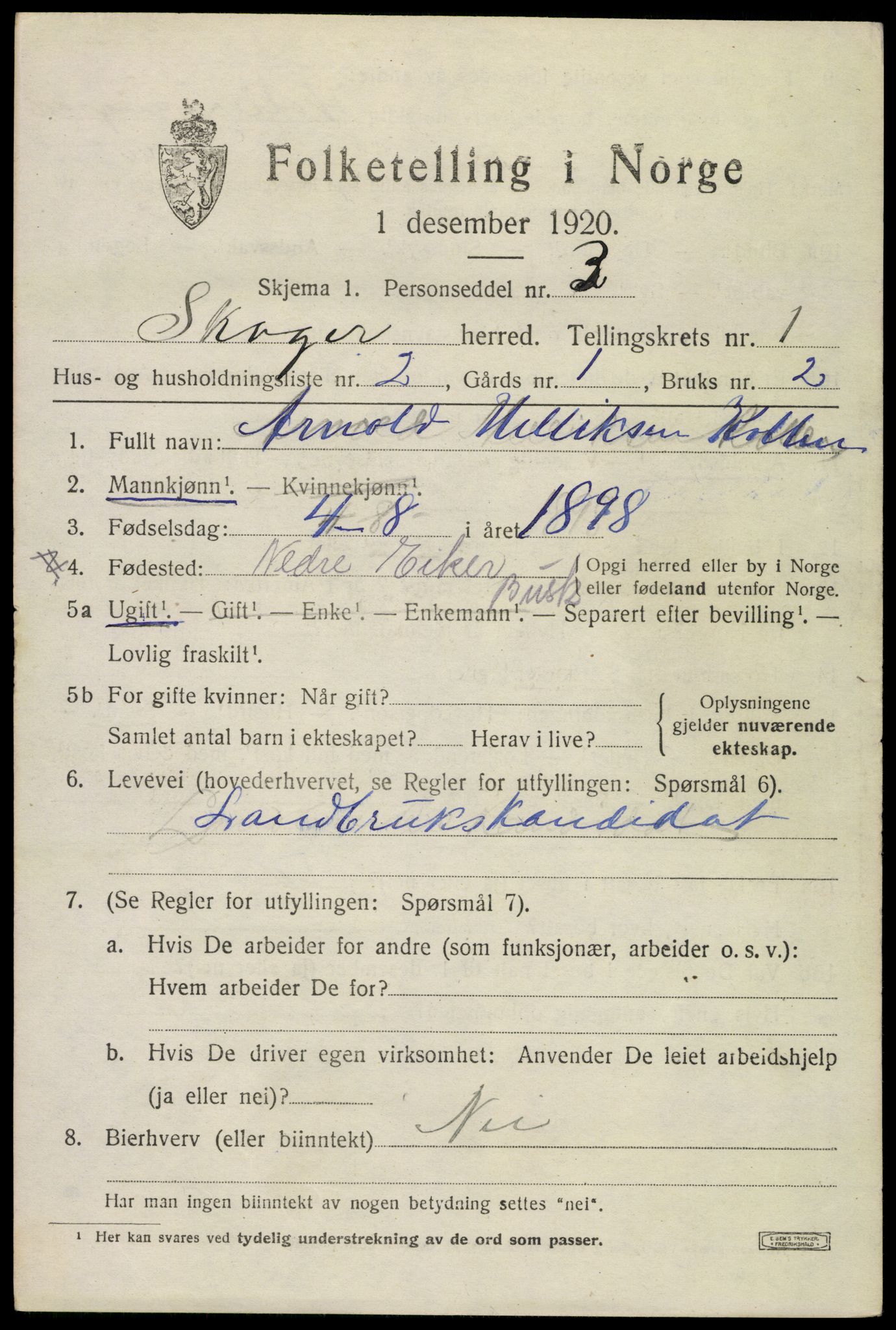 SAKO, Folketelling 1920 for 0712 Skoger herred, 1920, s. 2025