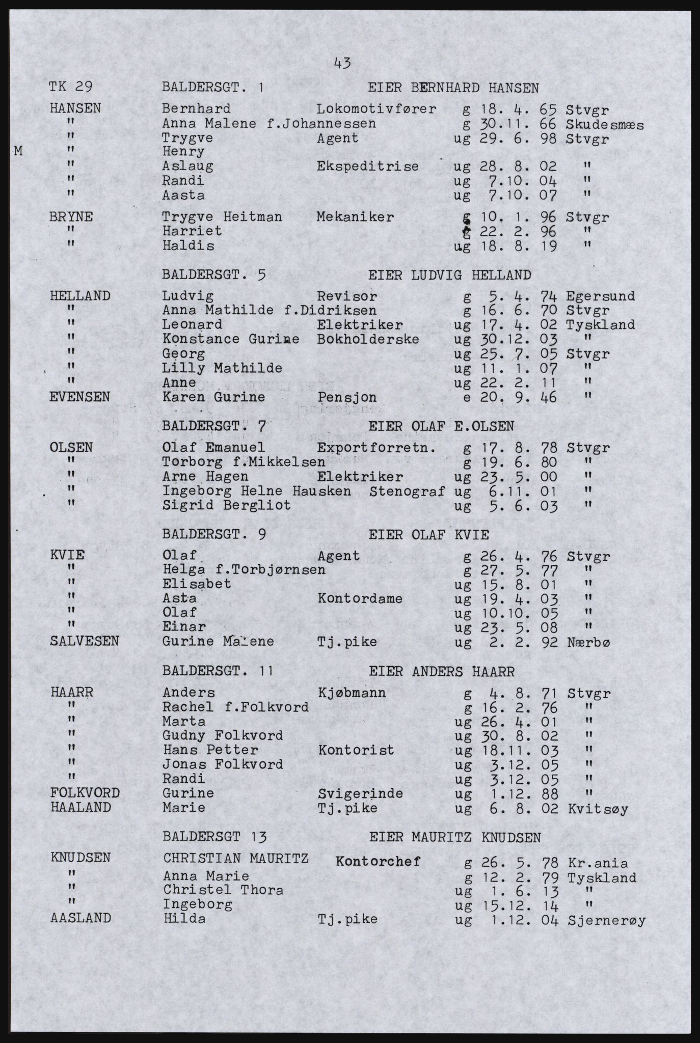 SAST, Avskrift av folketellingen 1920 for Stavanger kjøpstad, 1920, s. 49