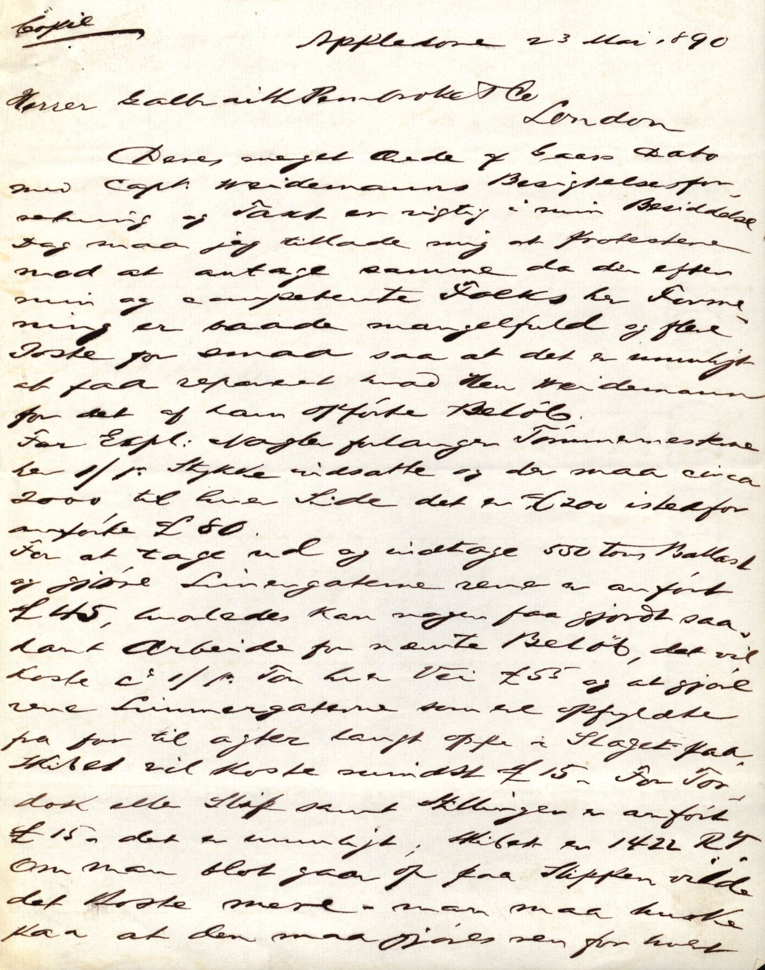 Pa 63 - Østlandske skibsassuranceforening, VEMU/A-1079/G/Ga/L0025/0003: Havaridokumenter / Josephine, Carl, Johanna, Castro, Comorin, Corona, 1890, s. 135