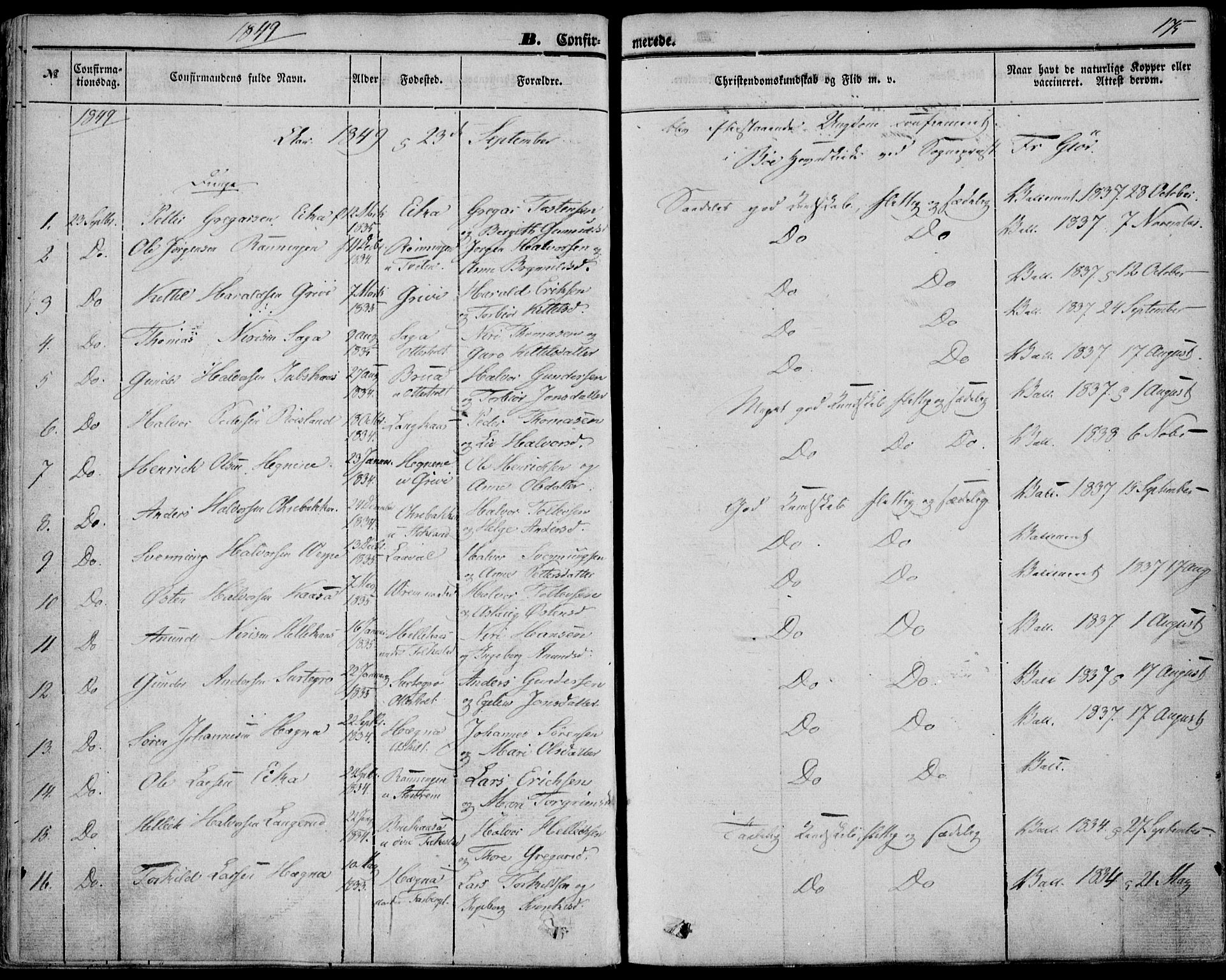 Bø kirkebøker, AV/SAKO-A-257/F/Fa/L0008: Ministerialbok nr. 8, 1849-1861, s. 175