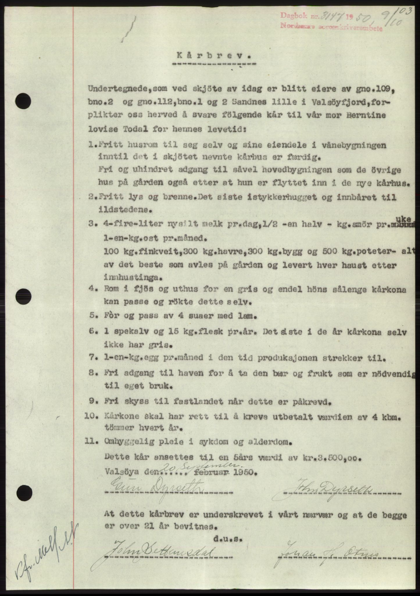 Nordmøre sorenskriveri, SAT/A-4132/1/2/2Ca: Pantebok nr. B106, 1950-1950, Dagboknr: 3147/1950