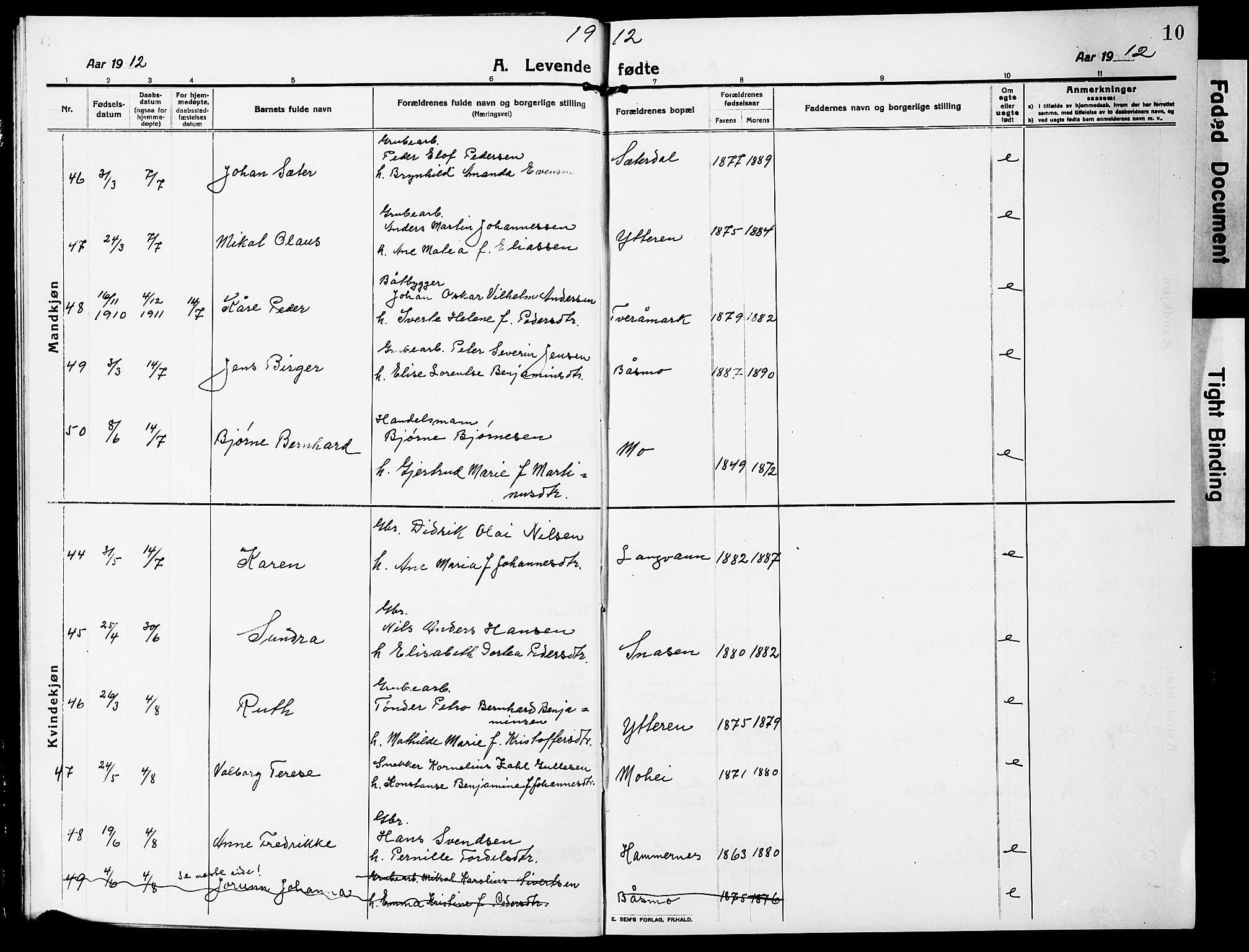 Ministerialprotokoller, klokkerbøker og fødselsregistre - Nordland, AV/SAT-A-1459/827/L0423: Klokkerbok nr. 827C12, 1912-1930, s. 10