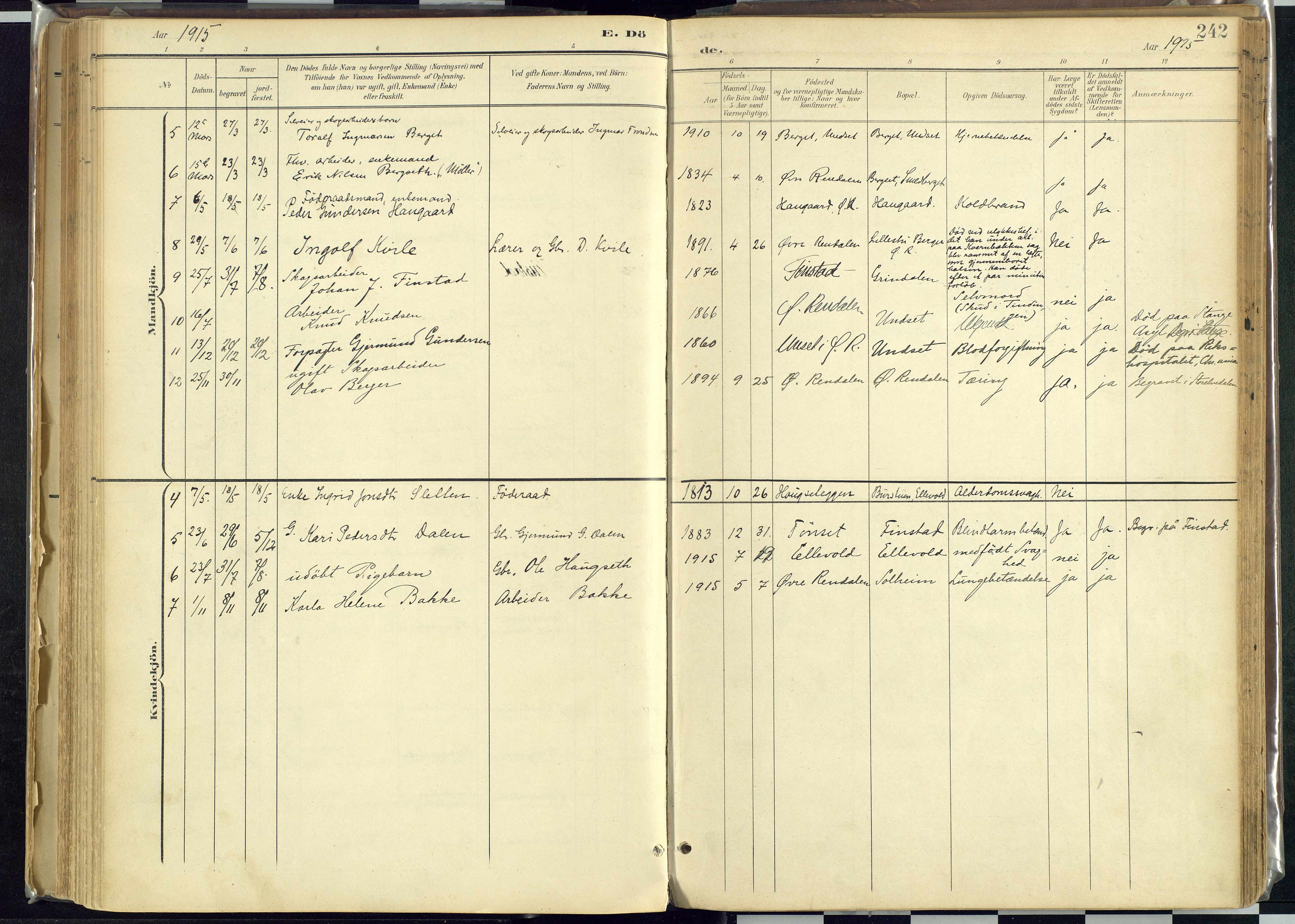 Rendalen prestekontor, AV/SAH-PREST-054/H/Ha/Haa/L0012: Ministerialbok nr. 12, 1901-1928, s. 242