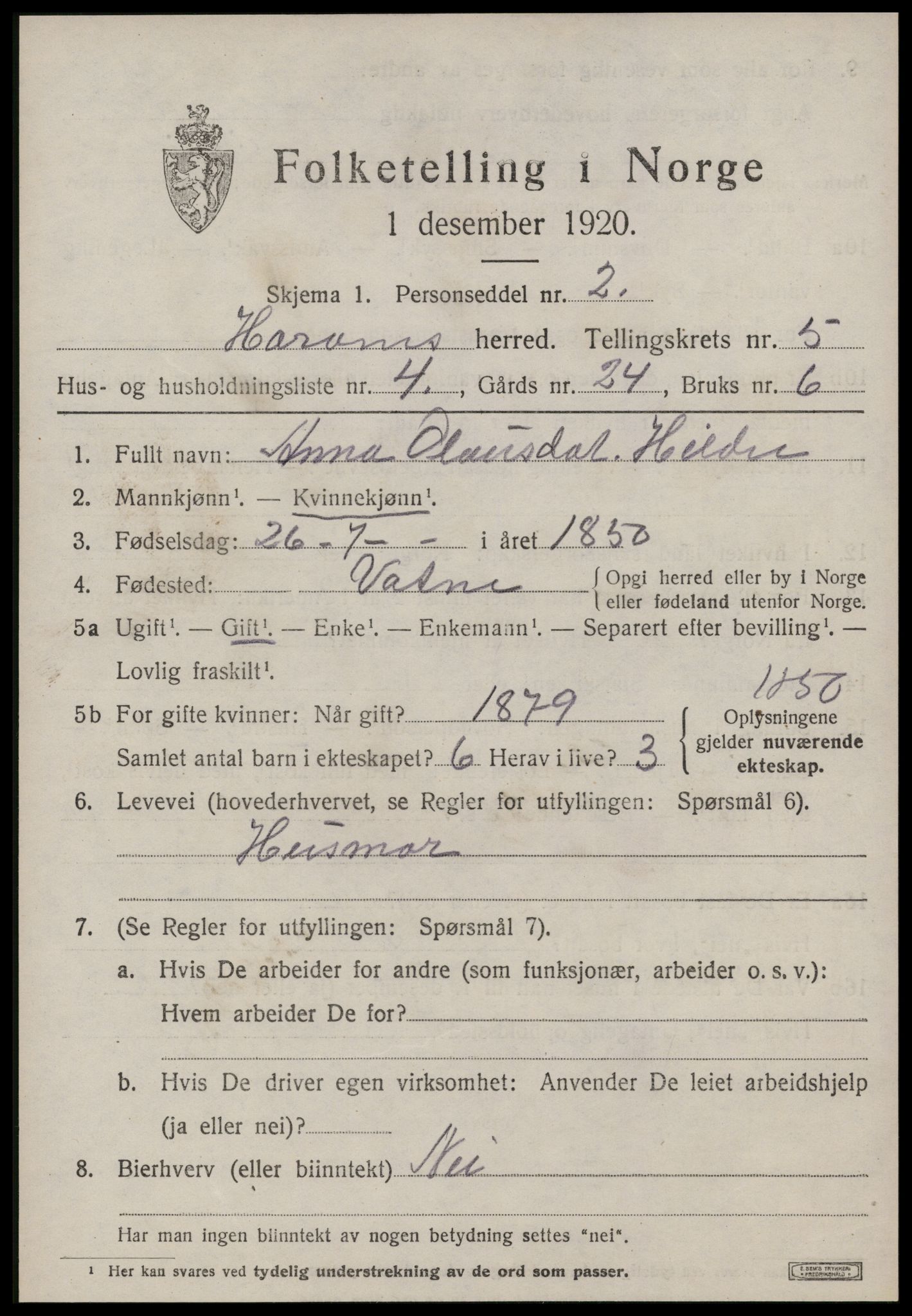 SAT, Folketelling 1920 for 1534 Haram herred, 1920, s. 2839