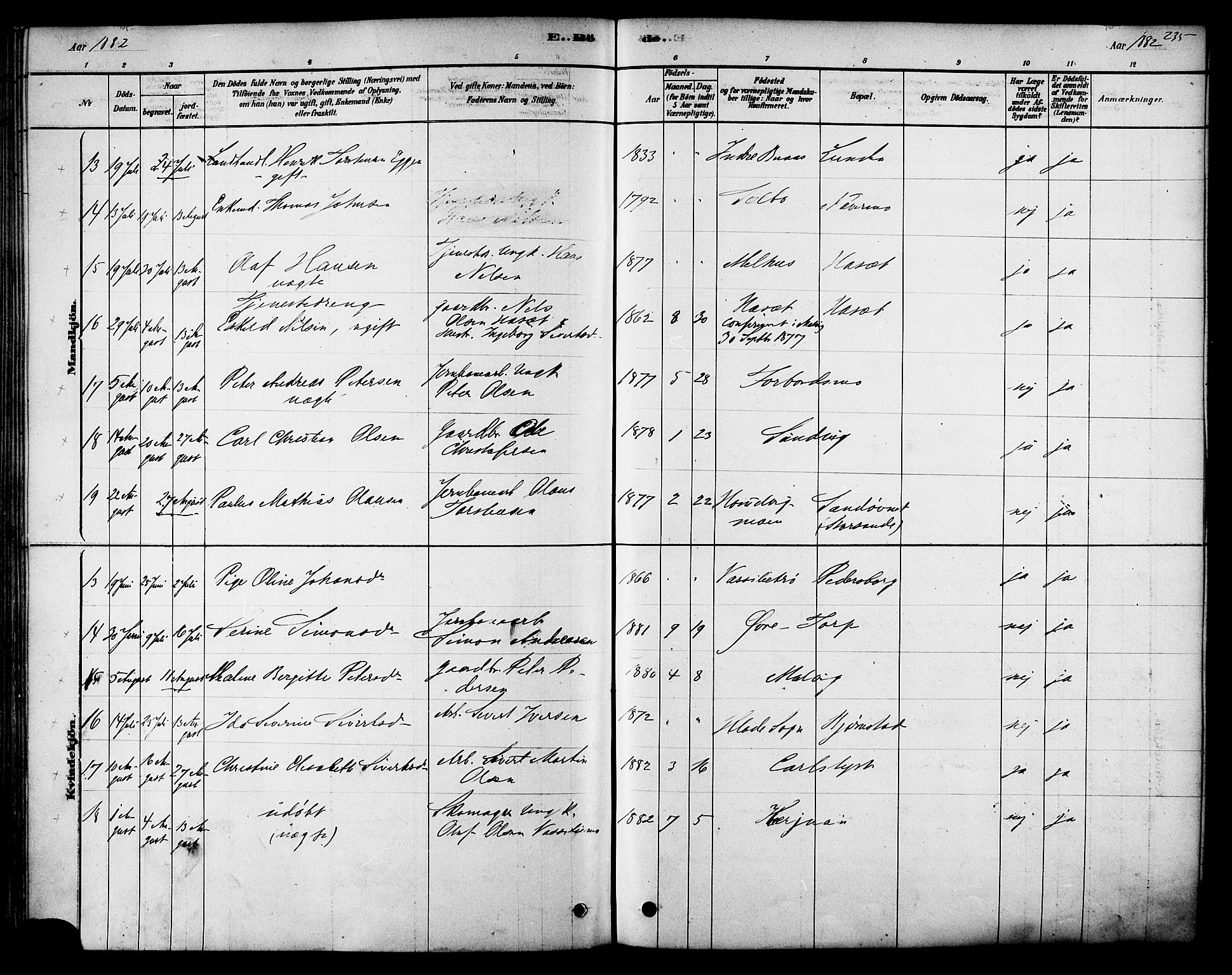 Ministerialprotokoller, klokkerbøker og fødselsregistre - Sør-Trøndelag, SAT/A-1456/616/L0410: Ministerialbok nr. 616A07, 1878-1893, s. 235