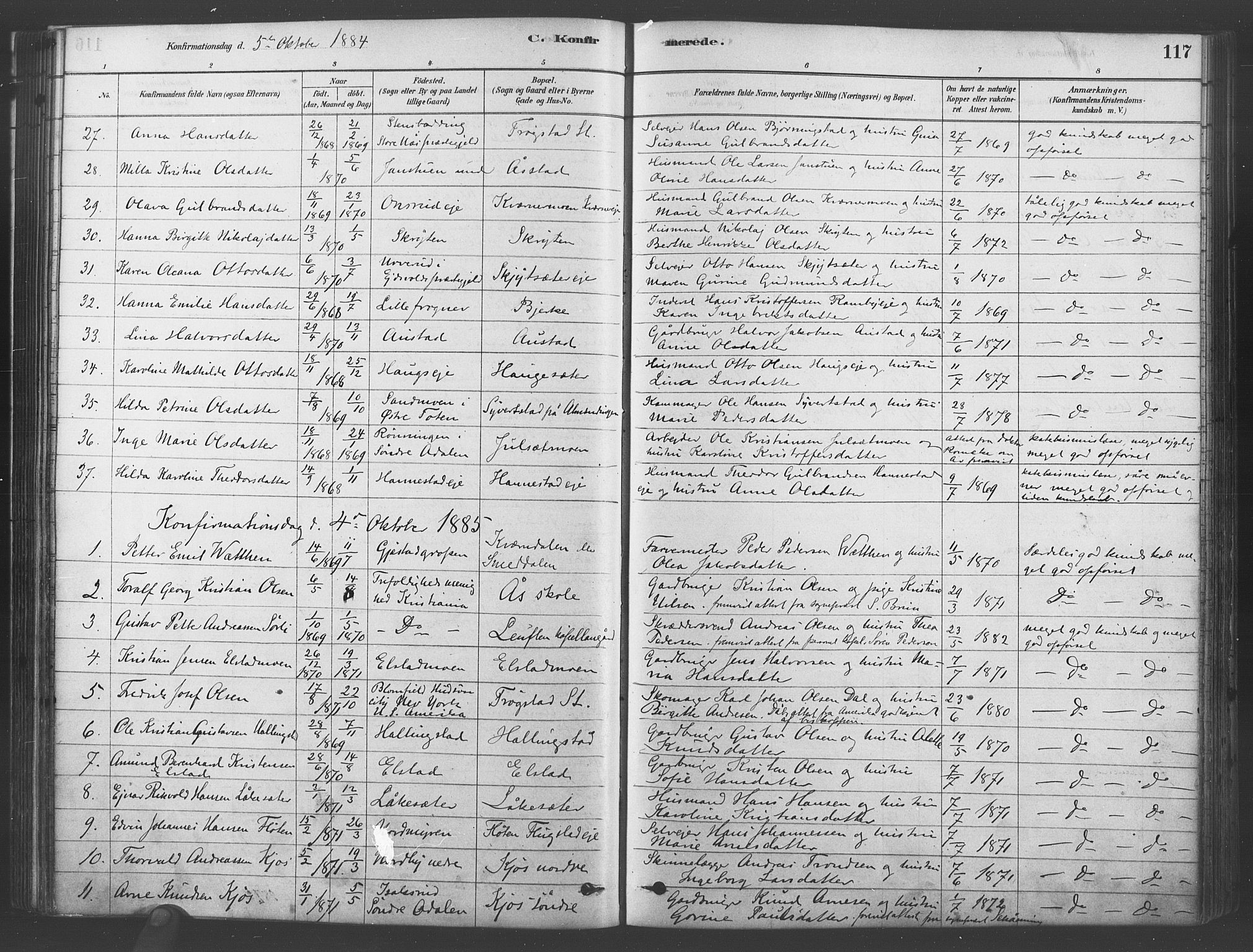 Ullensaker prestekontor Kirkebøker, AV/SAO-A-10236a/F/Fb/L0001: Ministerialbok nr. II 1, 1878-1893, s. 117