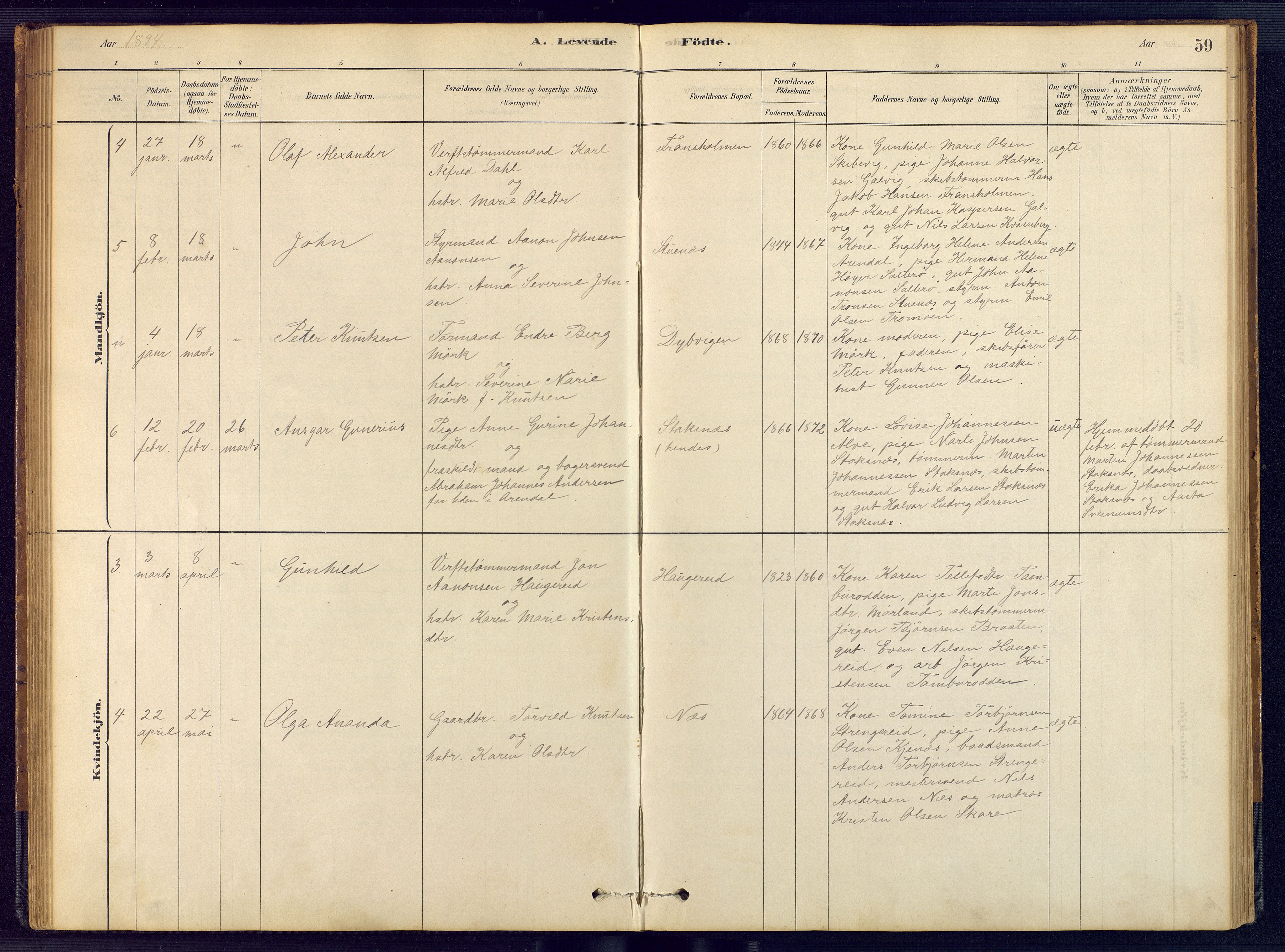 Austre Moland sokneprestkontor, SAK/1111-0001/F/Fb/Fbb/L0001: Klokkerbok nr. B 1, 1878-1904, s. 59