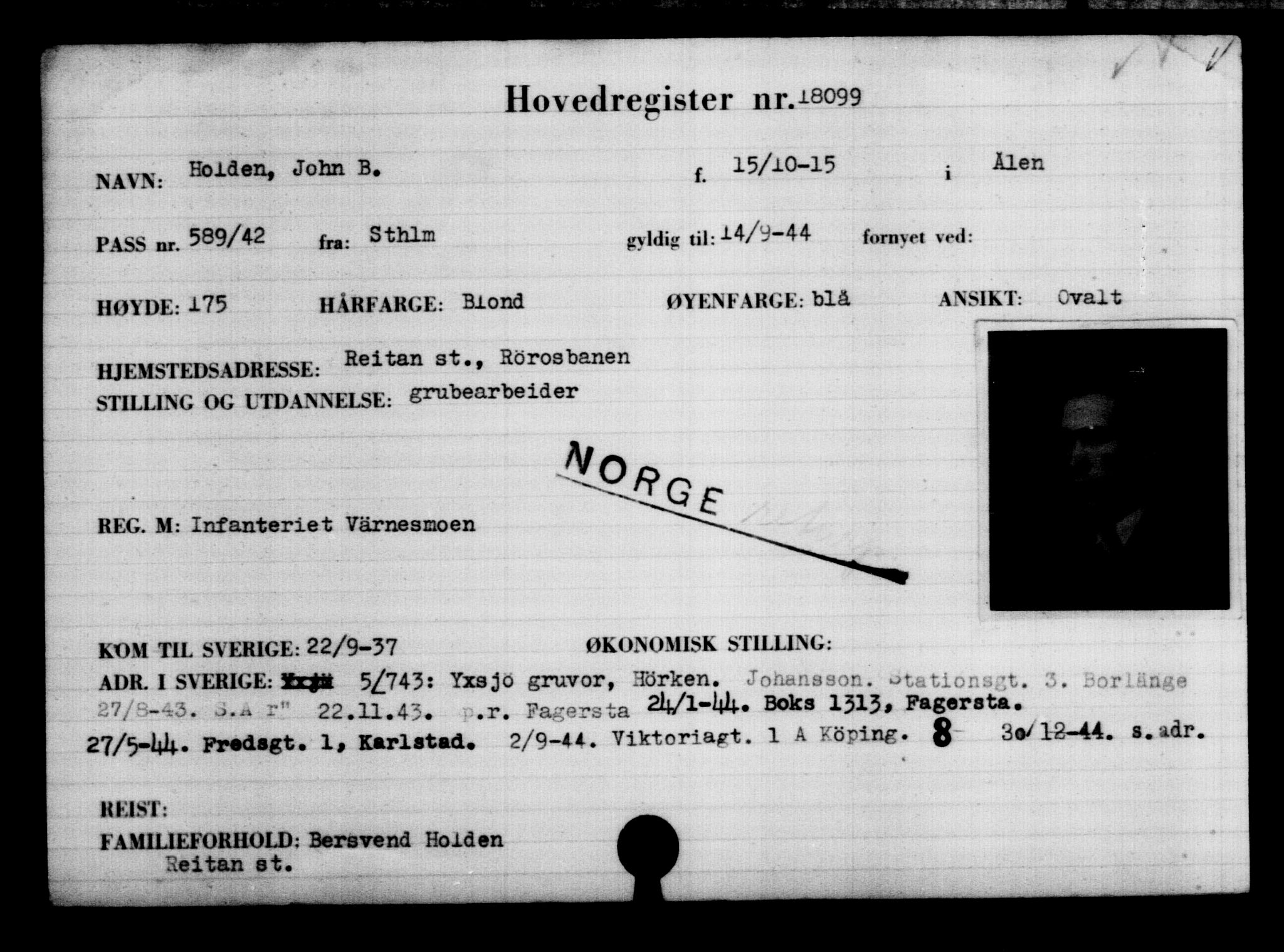 Utenriksstasjonene, Legasjonen i Stockholm, Flyktningkontoret, AV/RA-S-6753/V/Va/L0008: Kjesäterkartoteket, flyktninger med registreringsnr. 15700-18547, 1940-1945, s. 2680