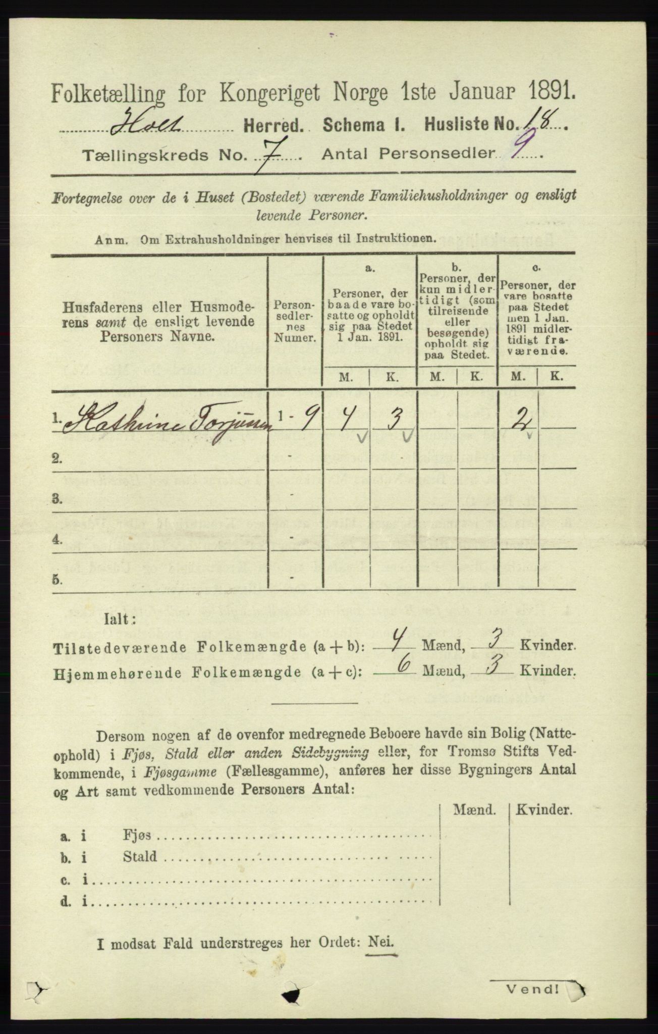 RA, Folketelling 1891 for 0914 Holt herred, 1891, s. 3312