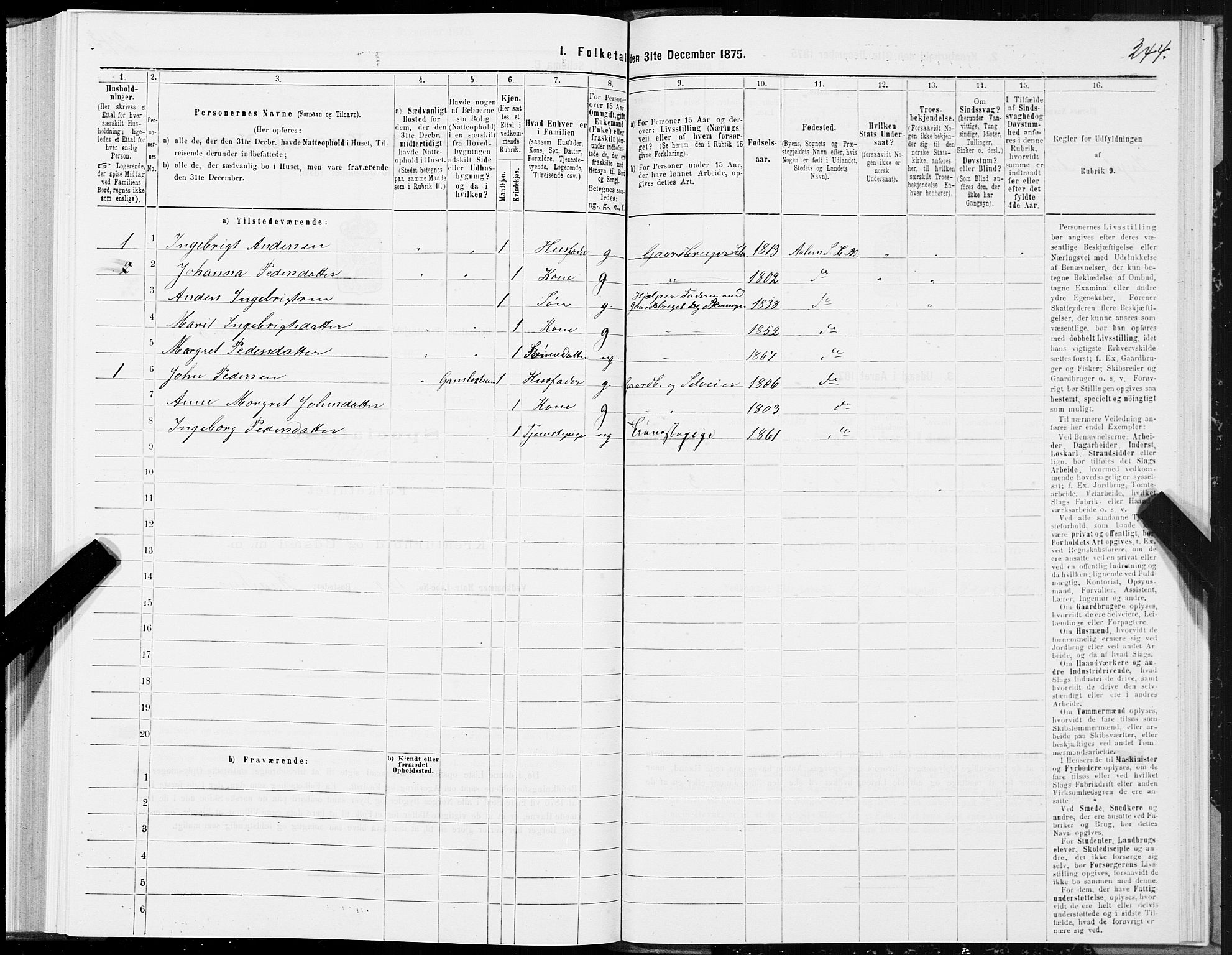 SAT, Folketelling 1875 for 1645P Haltdalen prestegjeld, 1875, s. 5244