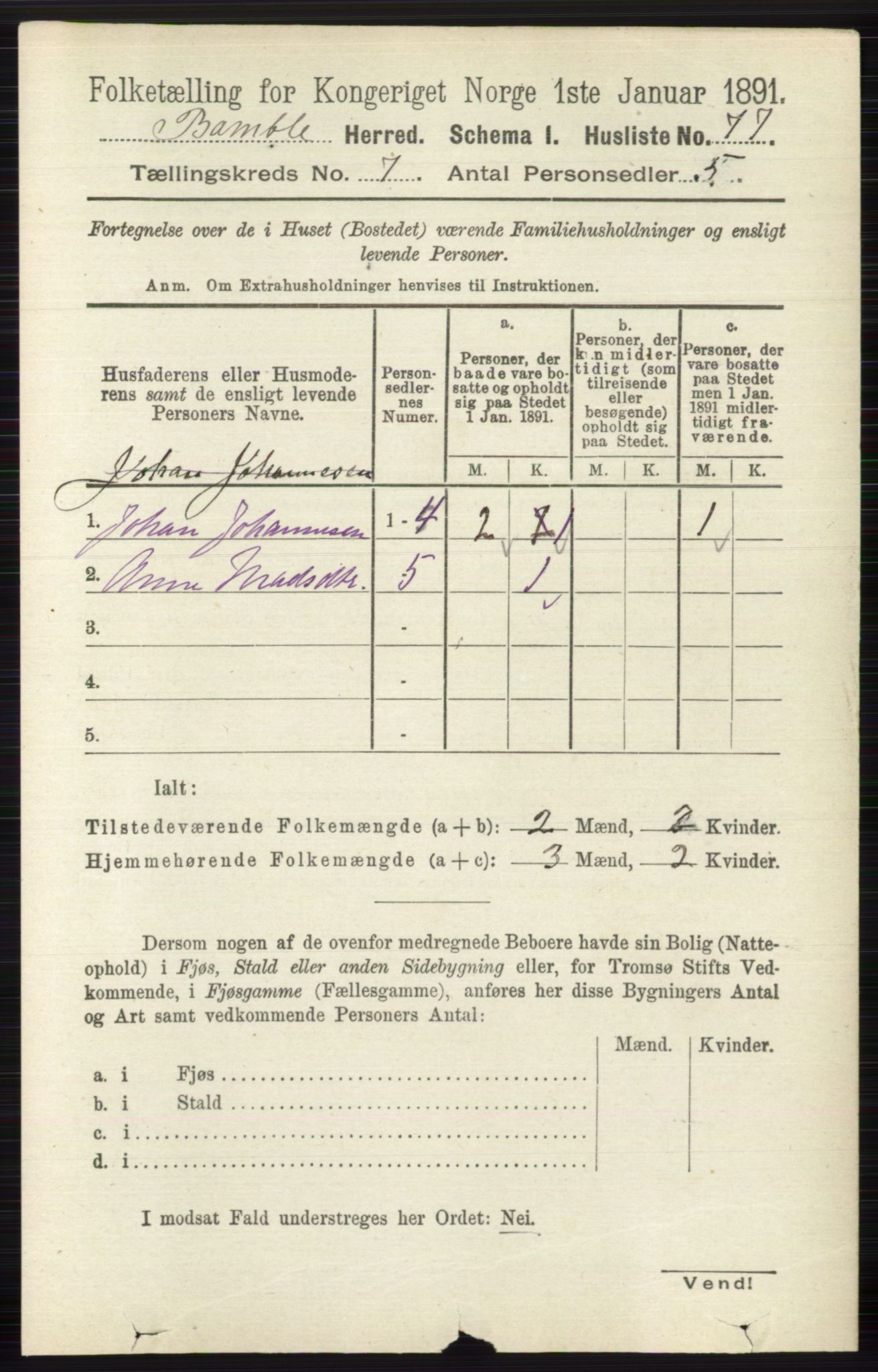 RA, Folketelling 1891 for 0814 Bamble herred, 1891, s. 2979