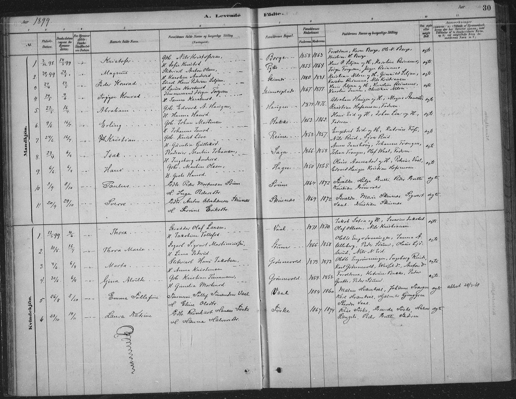 Sandsvær kirkebøker, AV/SAKO-A-244/F/Fe/L0001: Ministerialbok nr. V 1, 1878-1936, s. 30