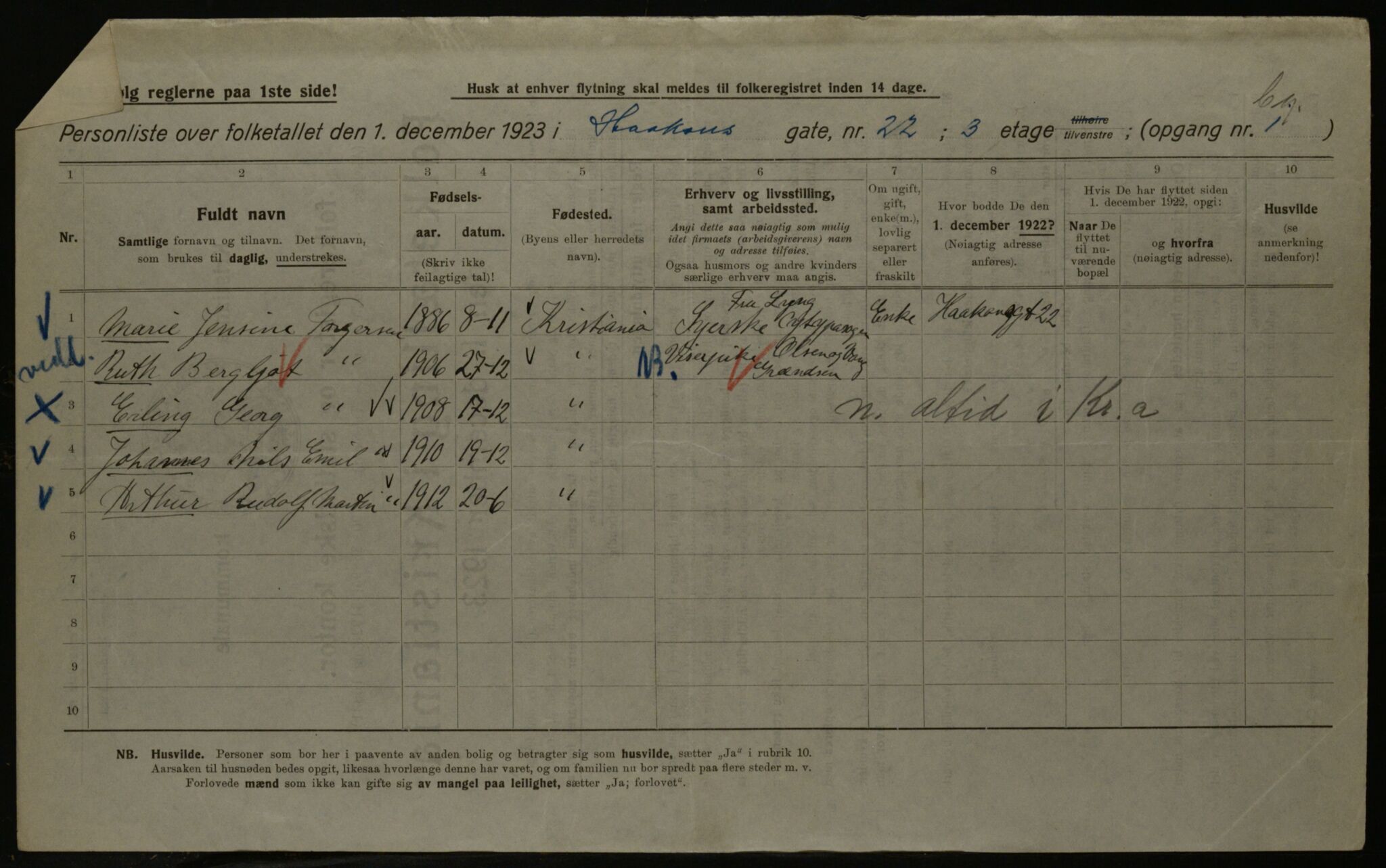 OBA, Kommunal folketelling 1.12.1923 for Kristiania, 1923, s. 48025