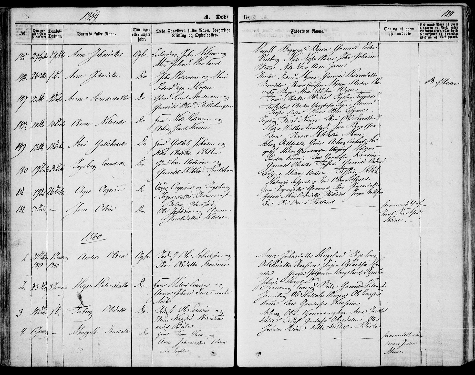 Bø kirkebøker, AV/SAKO-A-257/F/Fa/L0008: Ministerialbok nr. 8, 1849-1861, s. 124