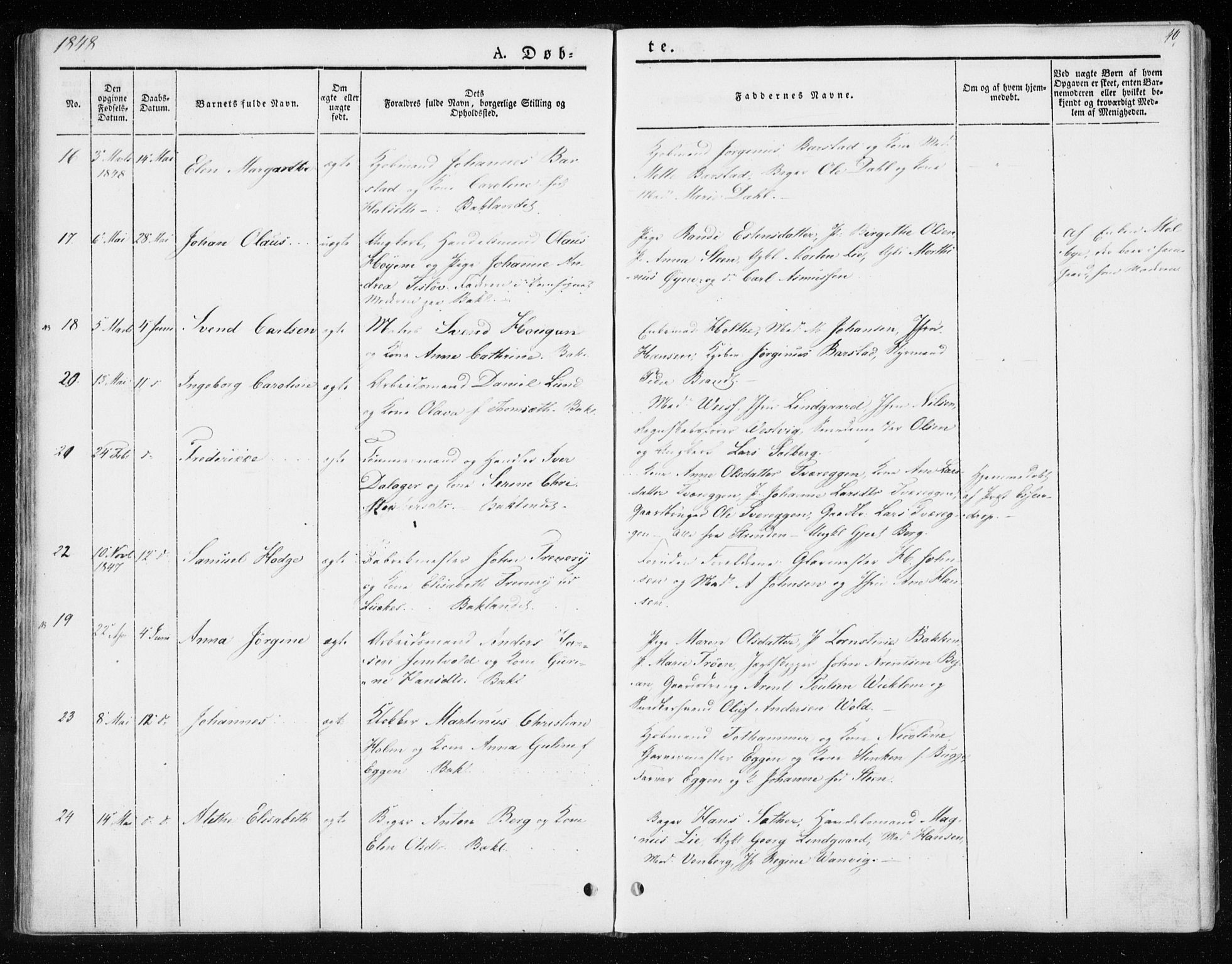Ministerialprotokoller, klokkerbøker og fødselsregistre - Sør-Trøndelag, SAT/A-1456/604/L0183: Ministerialbok nr. 604A04, 1841-1850, s. 40