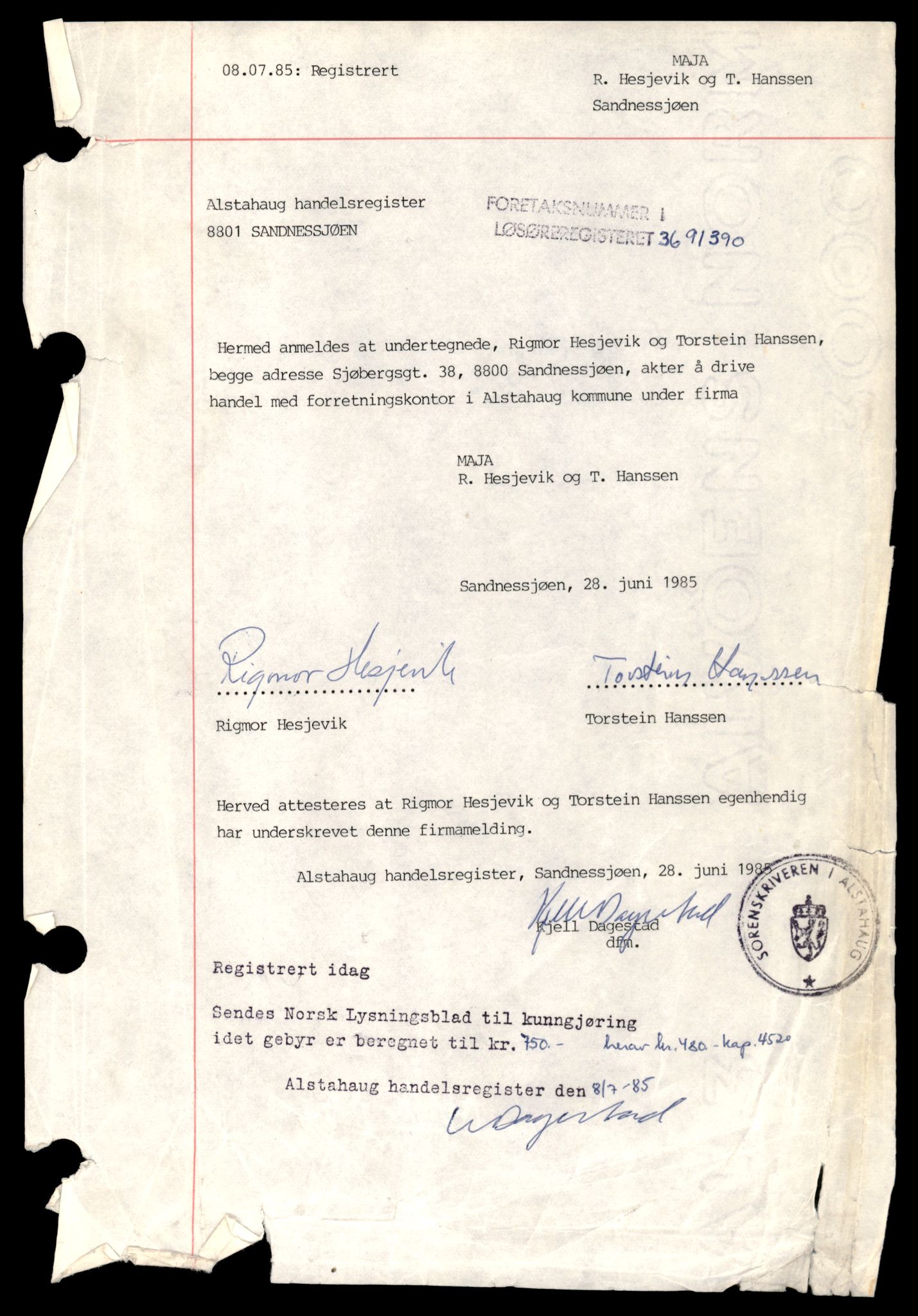 Alstahaug sorenskriveri, AV/SAT-A-1009/2/J/Jc/Jca/L0002: Enkeltmannsforetak, M-Å, 1944-1990, s. 1