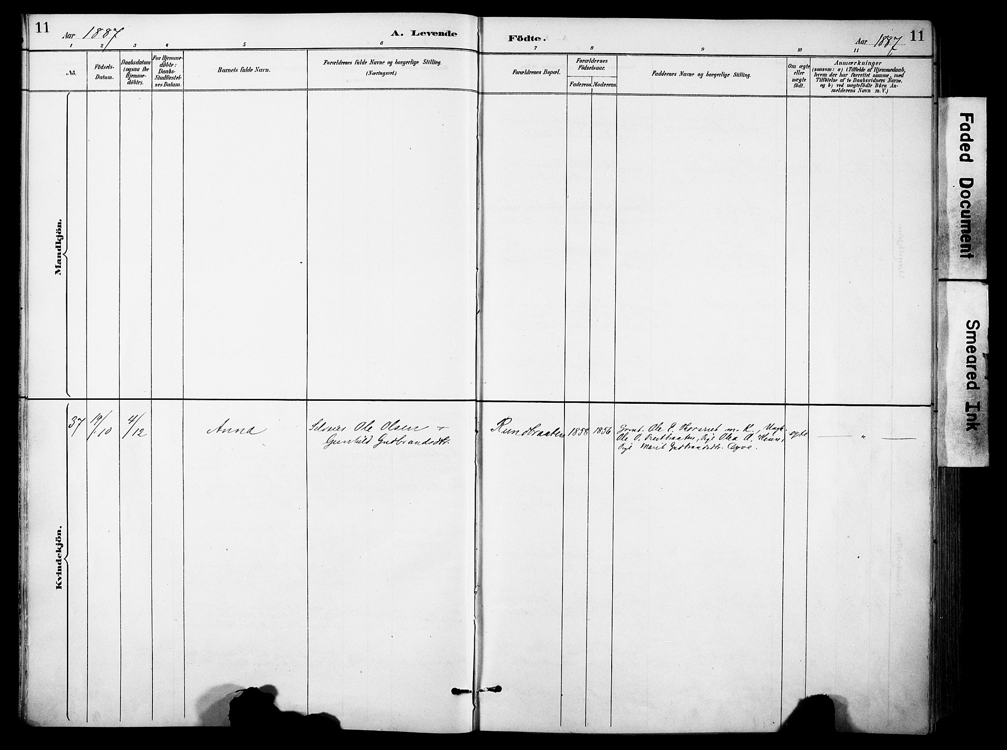 Sør-Aurdal prestekontor, SAH/PREST-128/H/Ha/Haa/L0009: Ministerialbok nr. 9, 1886-1906, s. 11