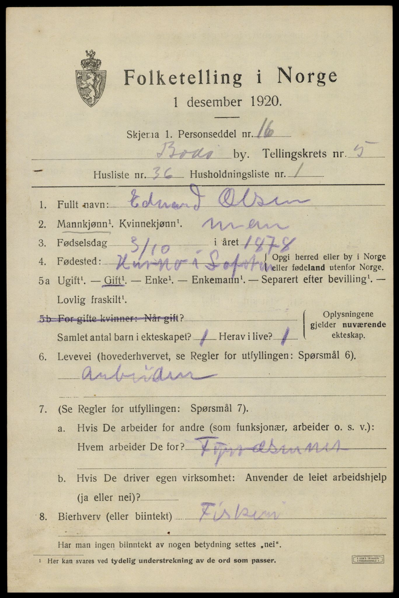 SAT, Folketelling 1920 for 1804 Bodø kjøpstad, 1920, s. 9315