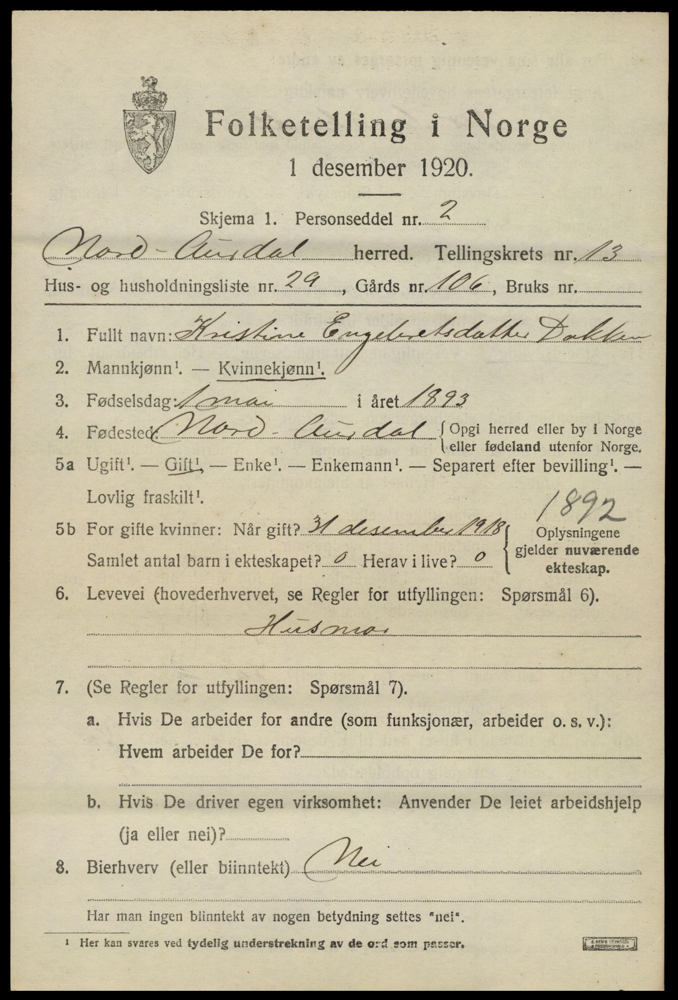 SAH, Folketelling 1920 for 0542 Nord-Aurdal herred, 1920, s. 10786