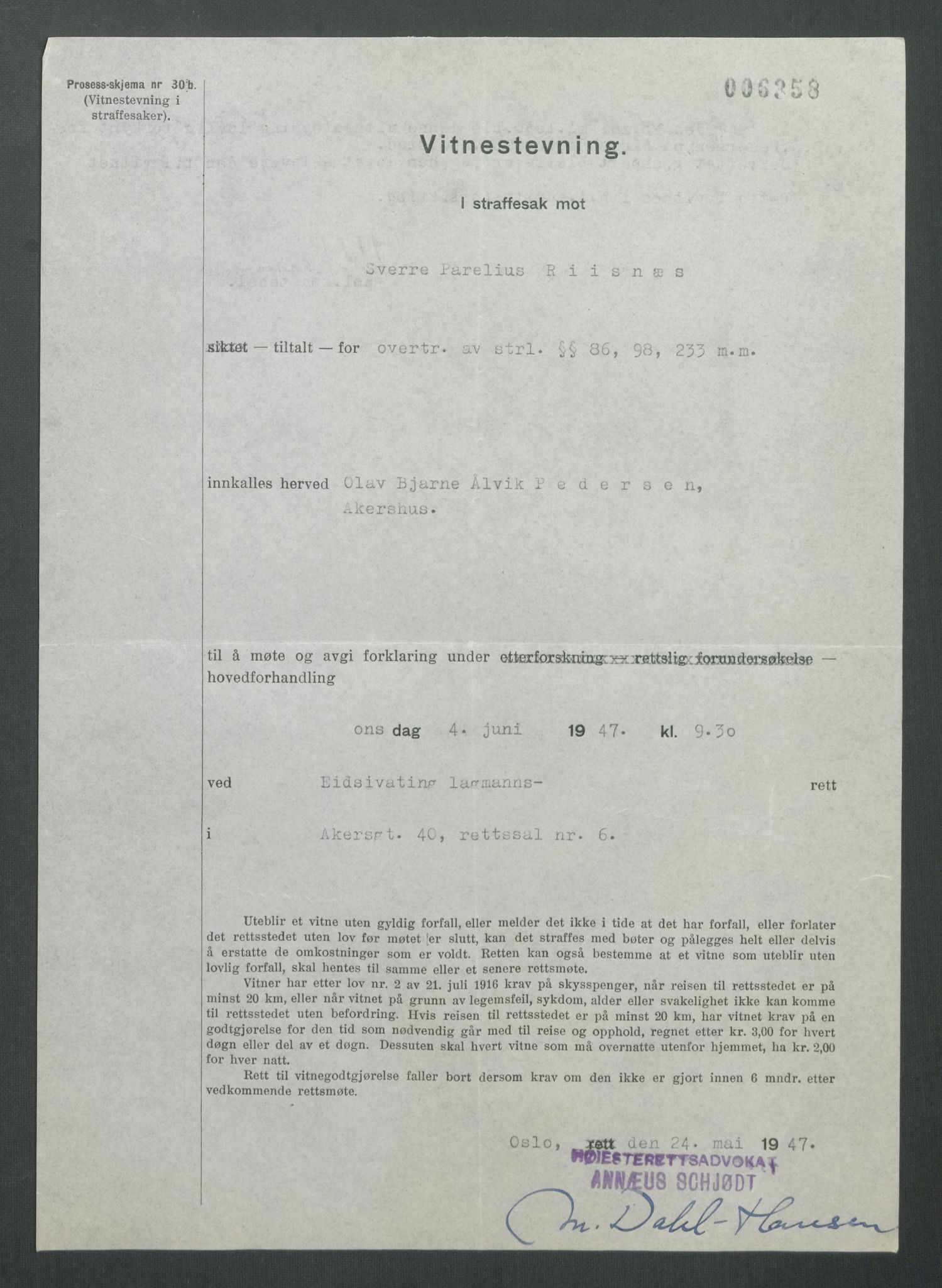 Landssvikarkivet, Oslo politikammer, AV/RA-S-3138-01/D/Di/L0001: Anr. 1559, 1945-1947, s. 1954