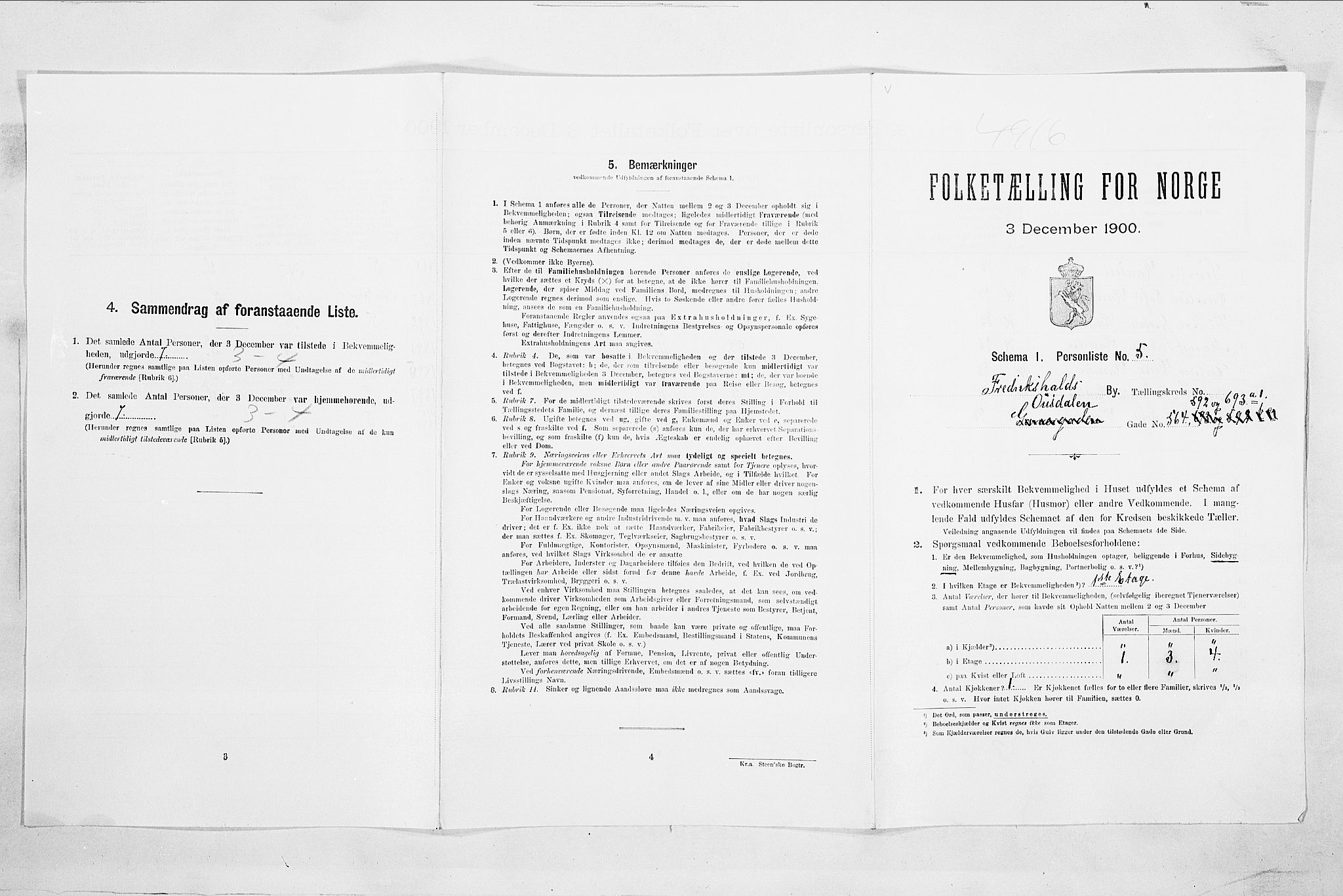 SAO, Folketelling 1900 for 0101 Fredrikshald kjøpstad, 1900