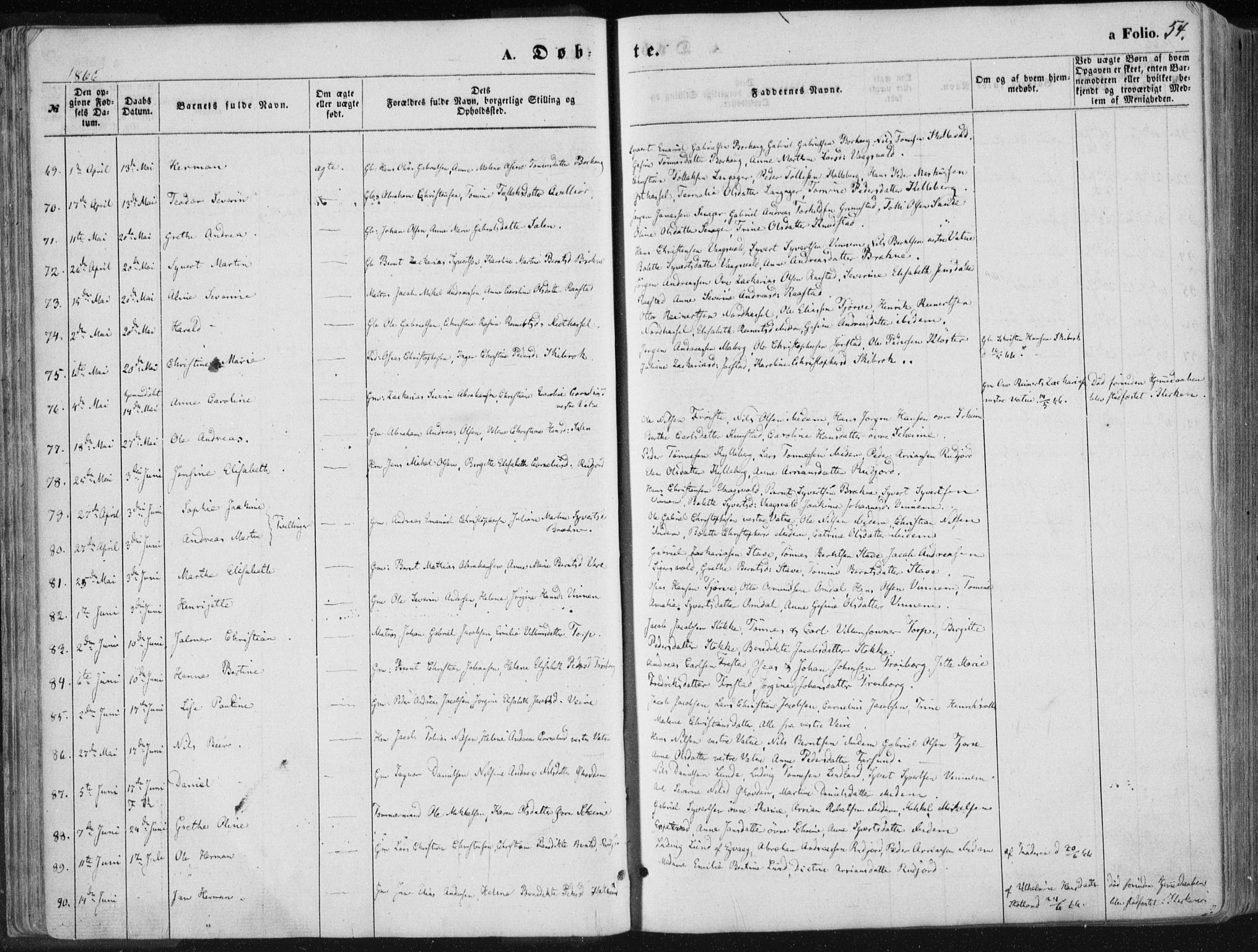 Lista sokneprestkontor, SAK/1111-0027/F/Fa/L0011: Ministerialbok nr. A 11, 1861-1878, s. 54