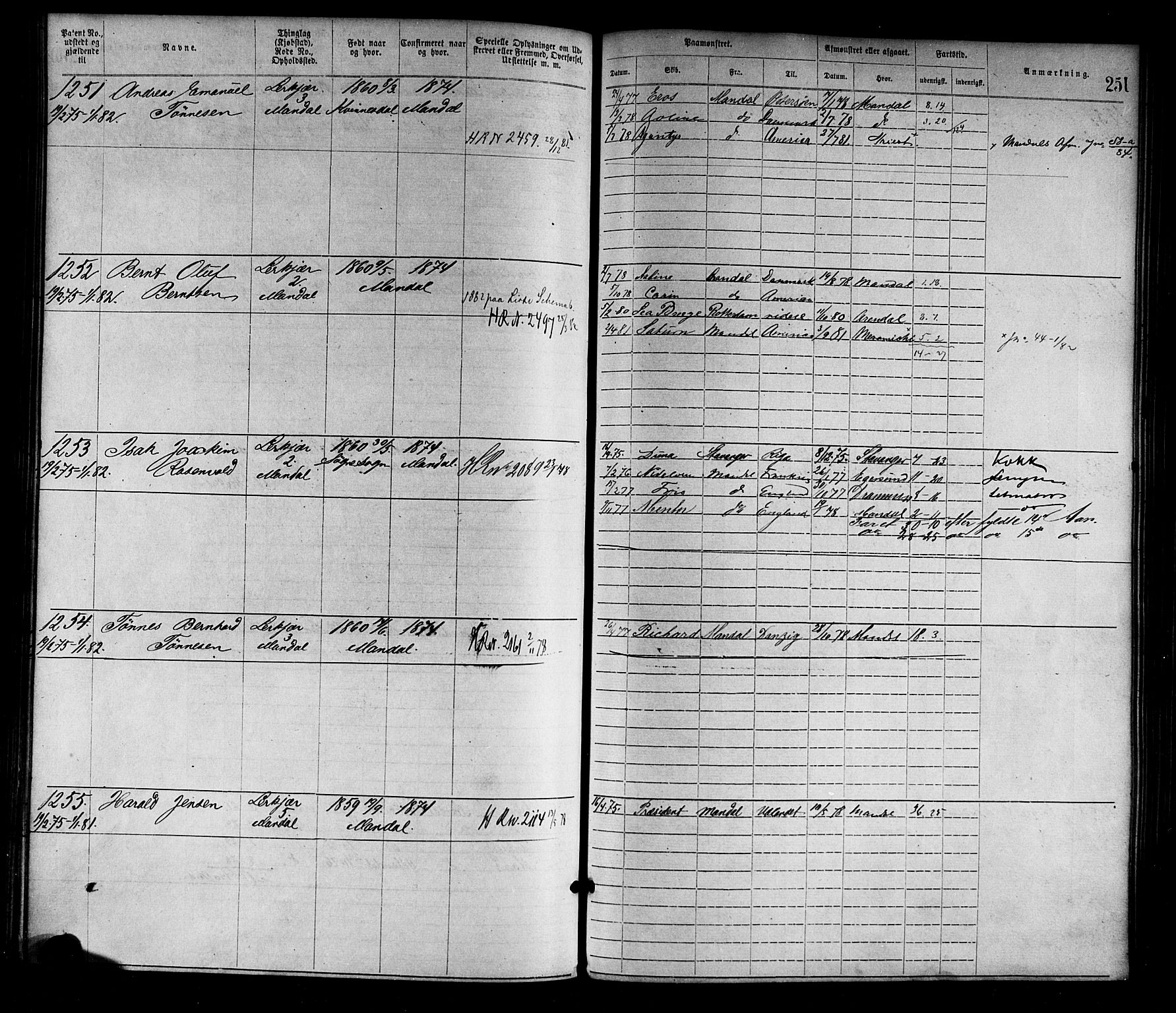 Mandal mønstringskrets, SAK/2031-0016/F/Fa/L0001: Annotasjonsrulle nr 1-1920 med register, L-3, 1869-1881, s. 286
