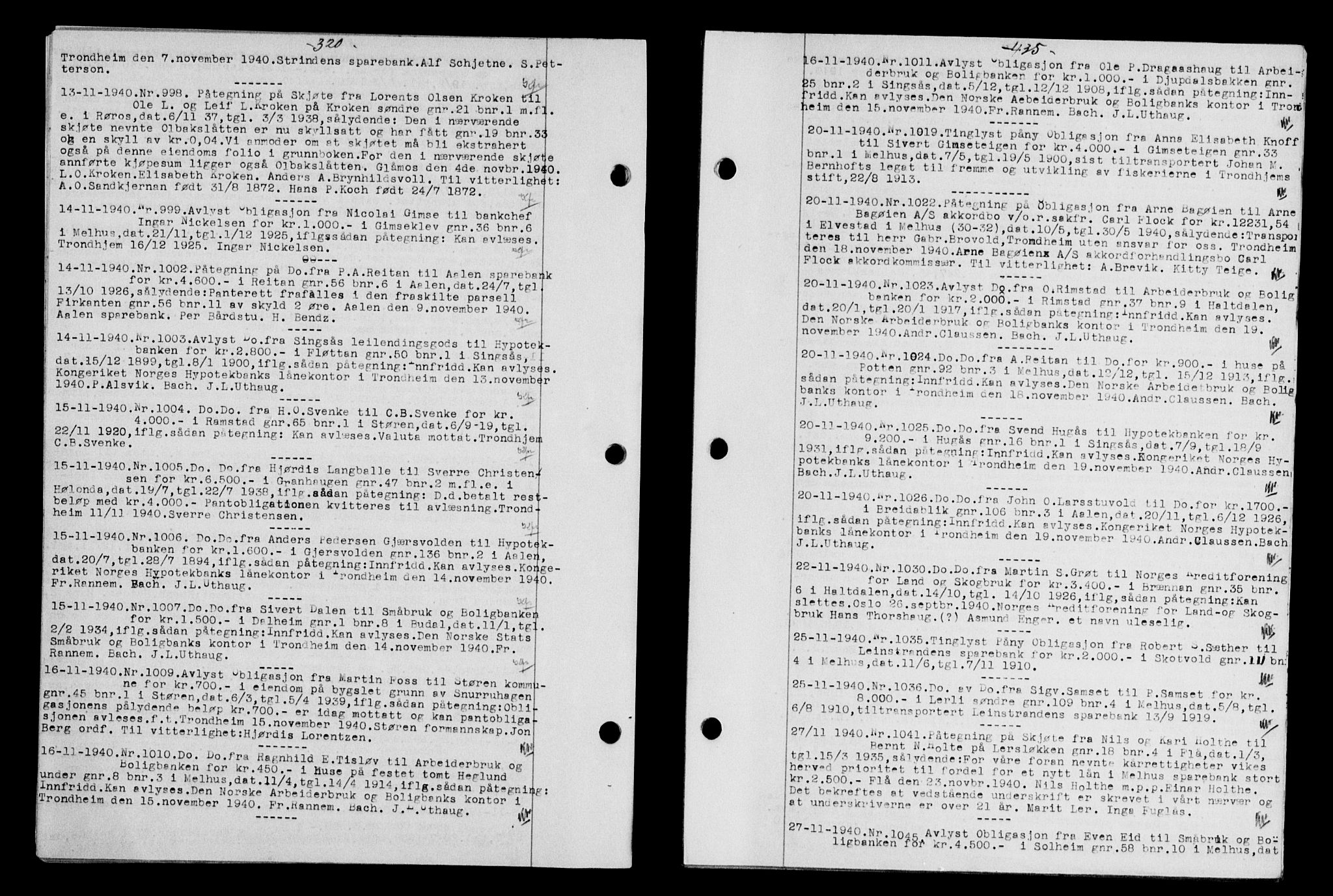 Gauldal sorenskriveri, SAT/A-0014/1/2/2C/L0052: Pantebok nr. 57, 1940-1941, Dagboknr: 998/1940
